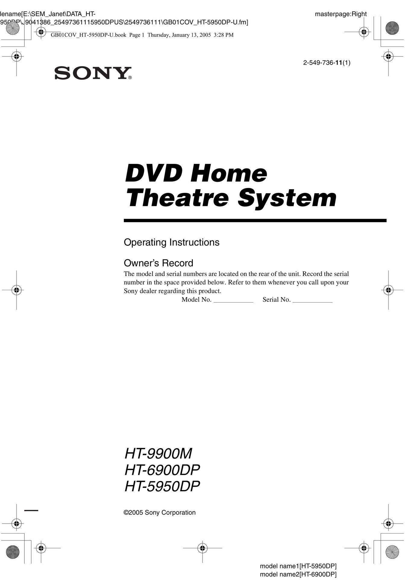 Sony 6900DP Home Theater System User Manual