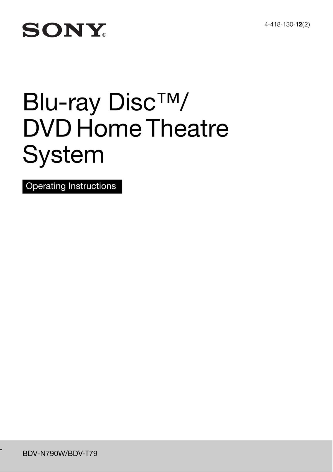 Sony BDC-T79 Home Theater System User Manual