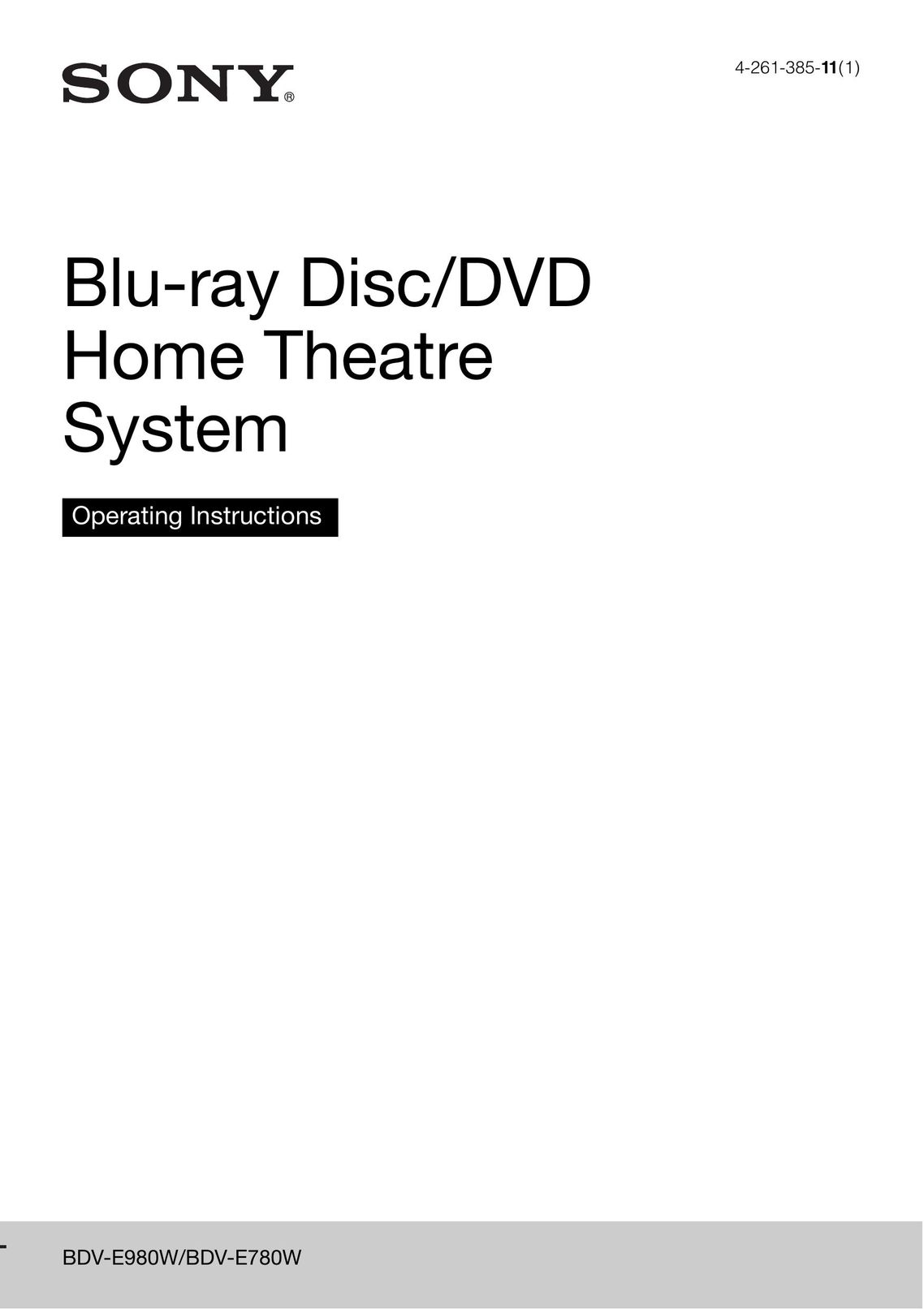 Sony BDV-E980W Home Theater System User Manual