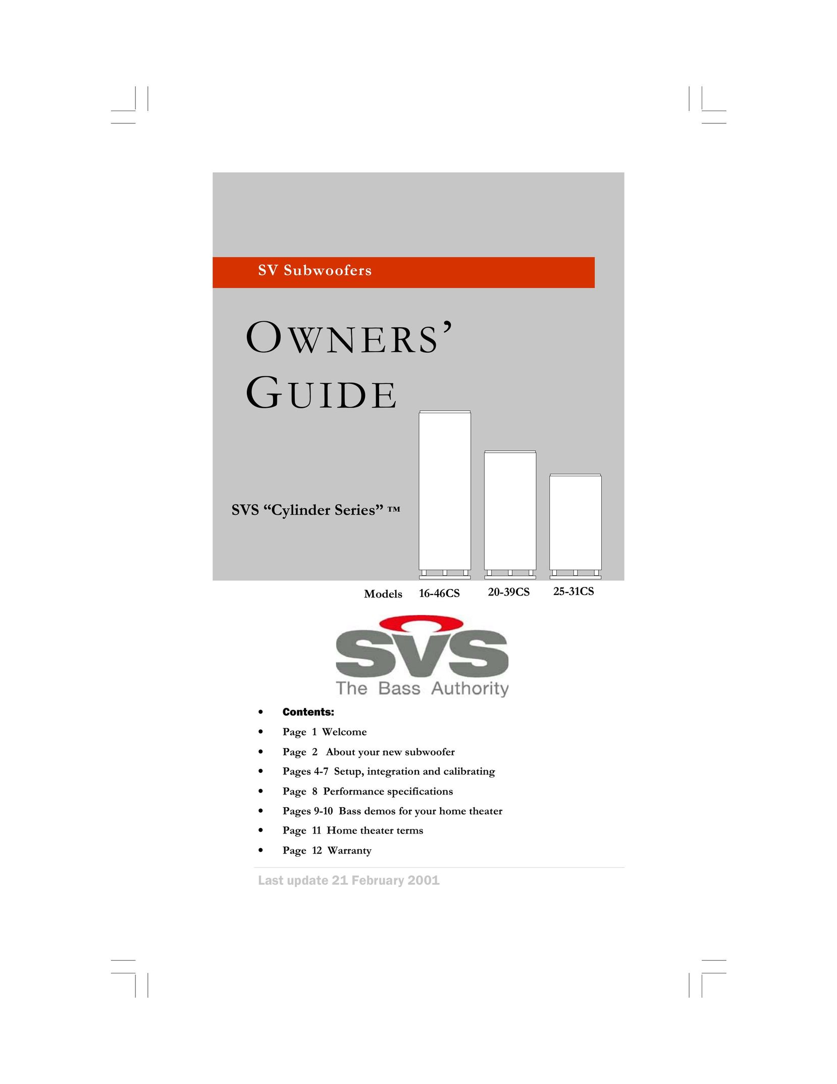 SV Sound 16-46CS Home Theater System User Manual