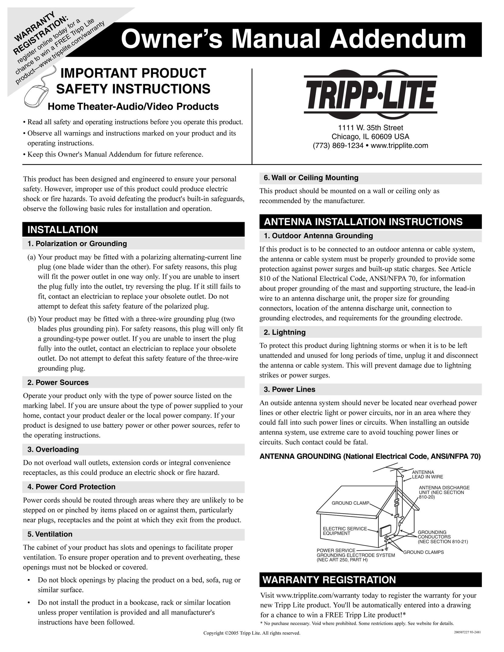Tripp Lite Home Theater-Audio/Video Products Home Theater System User Manual