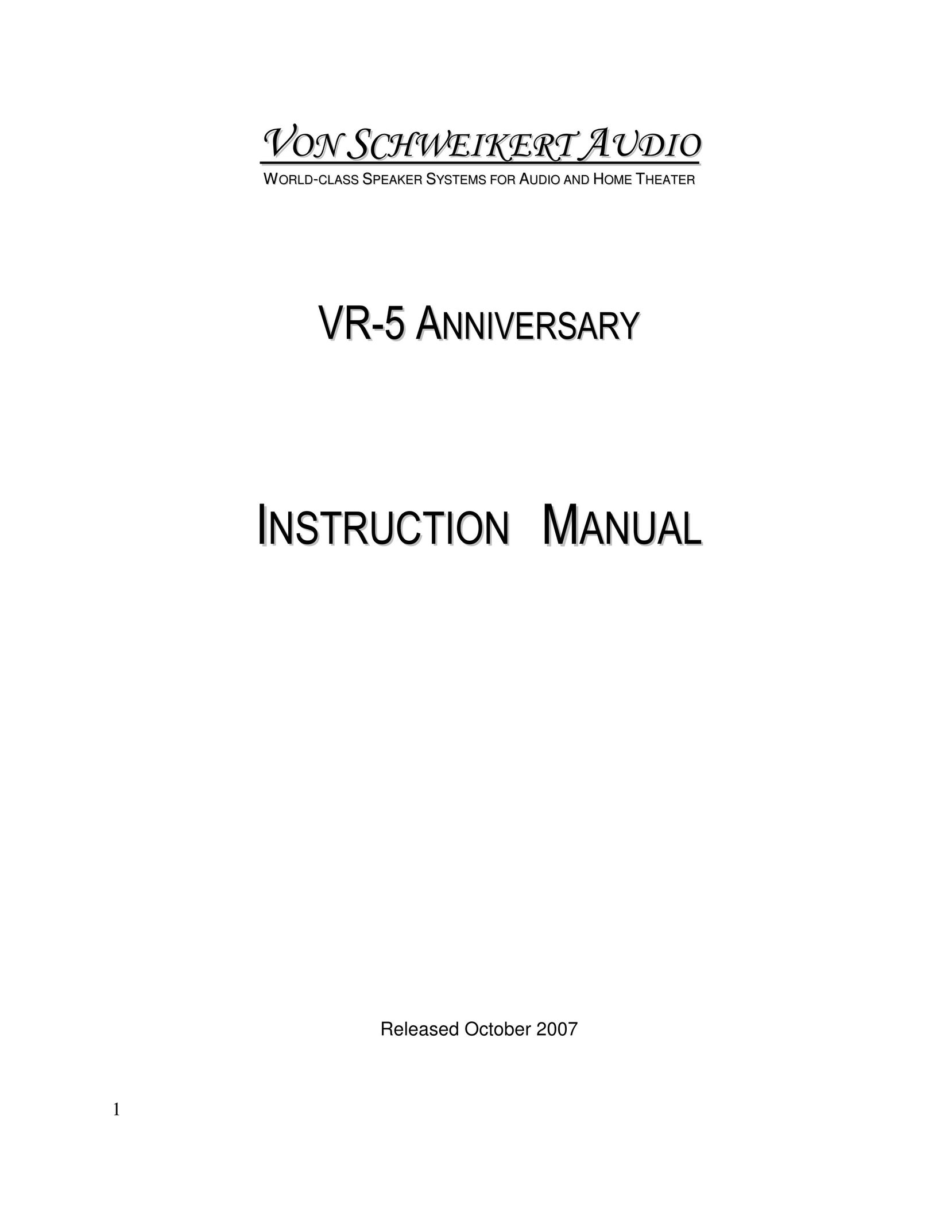 Von Schweikert Audio VR-5 Home Theater System User Manual