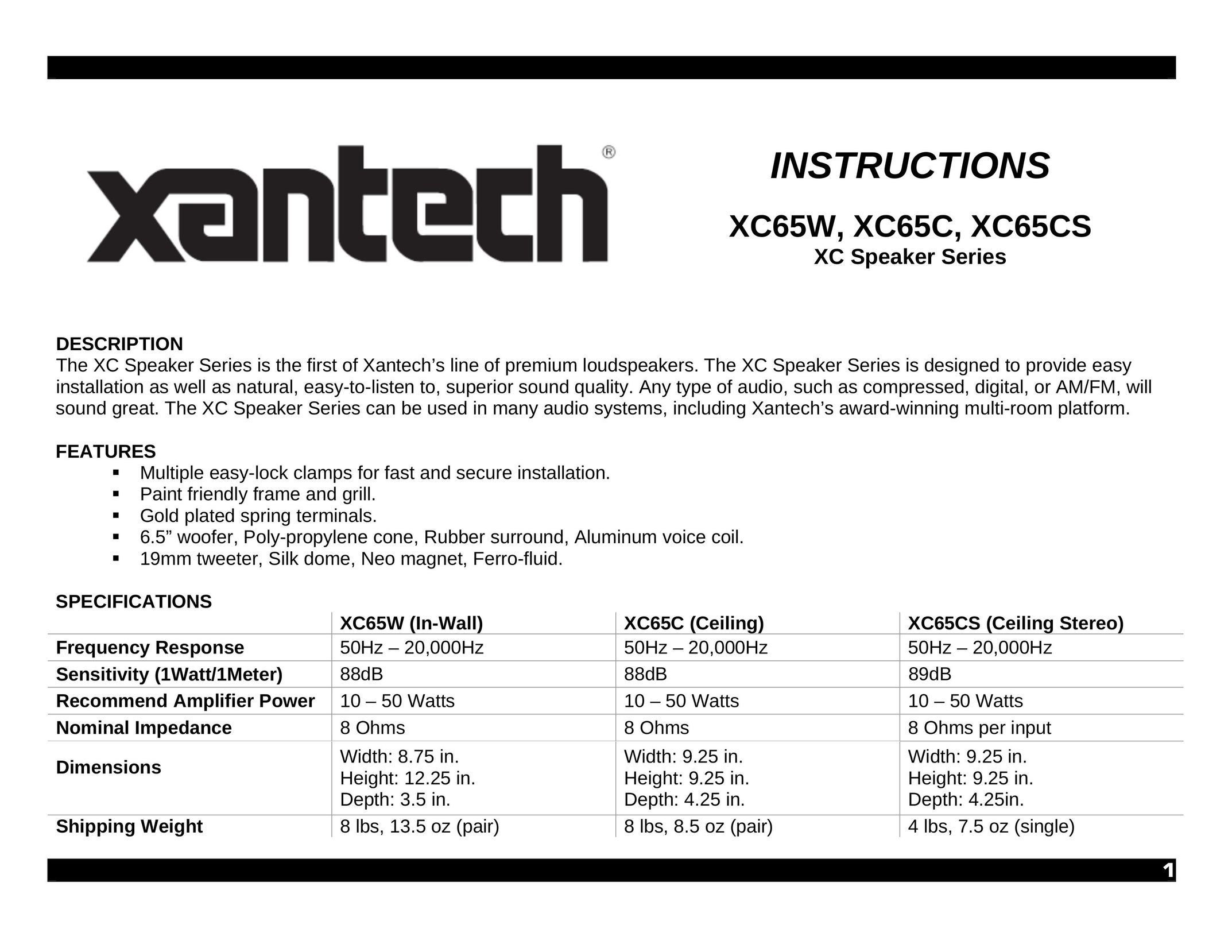 Xantech XC65W Home Theater System User Manual