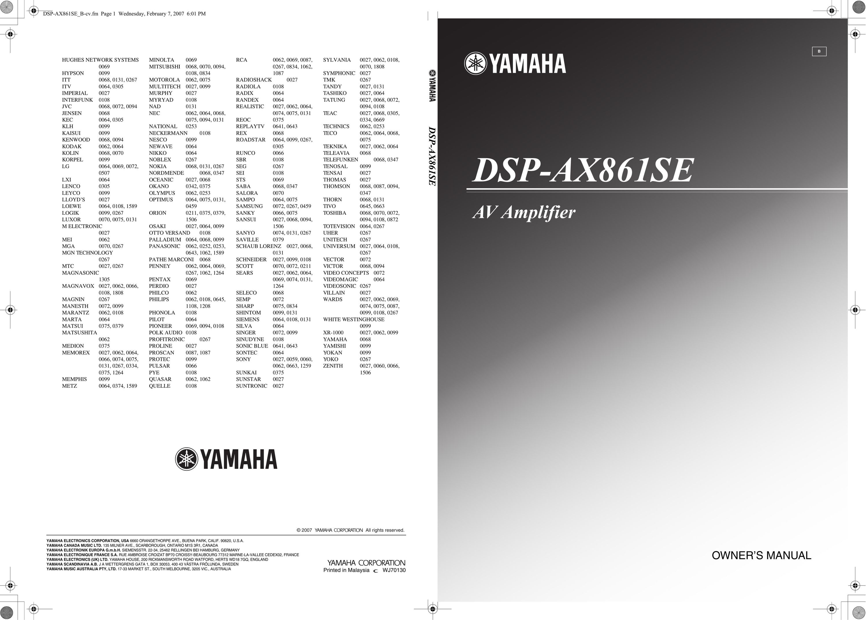 Yamaha DSP-AX861SE Home Theater System User Manual