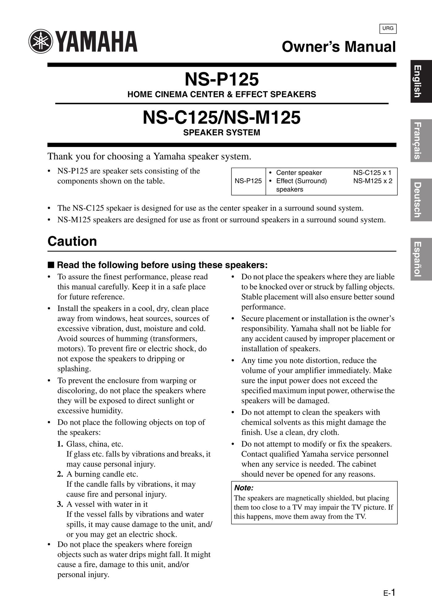 Yamaha NS-C125 Home Theater System User Manual