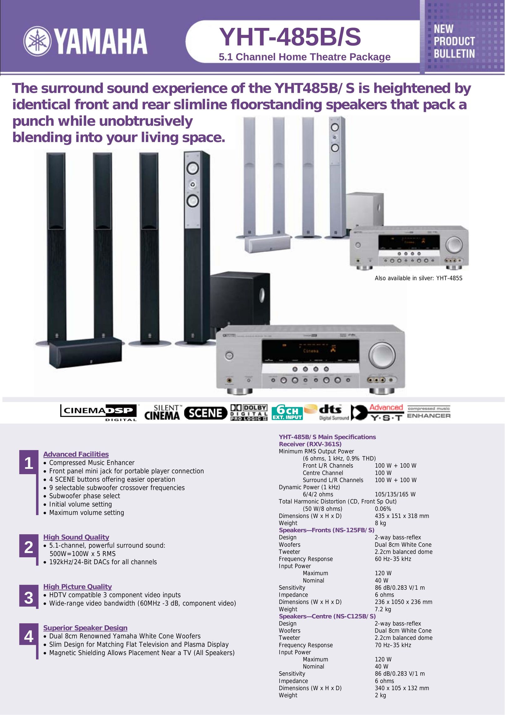 Yamaha YHT-485B/S Home Theater System User Manual