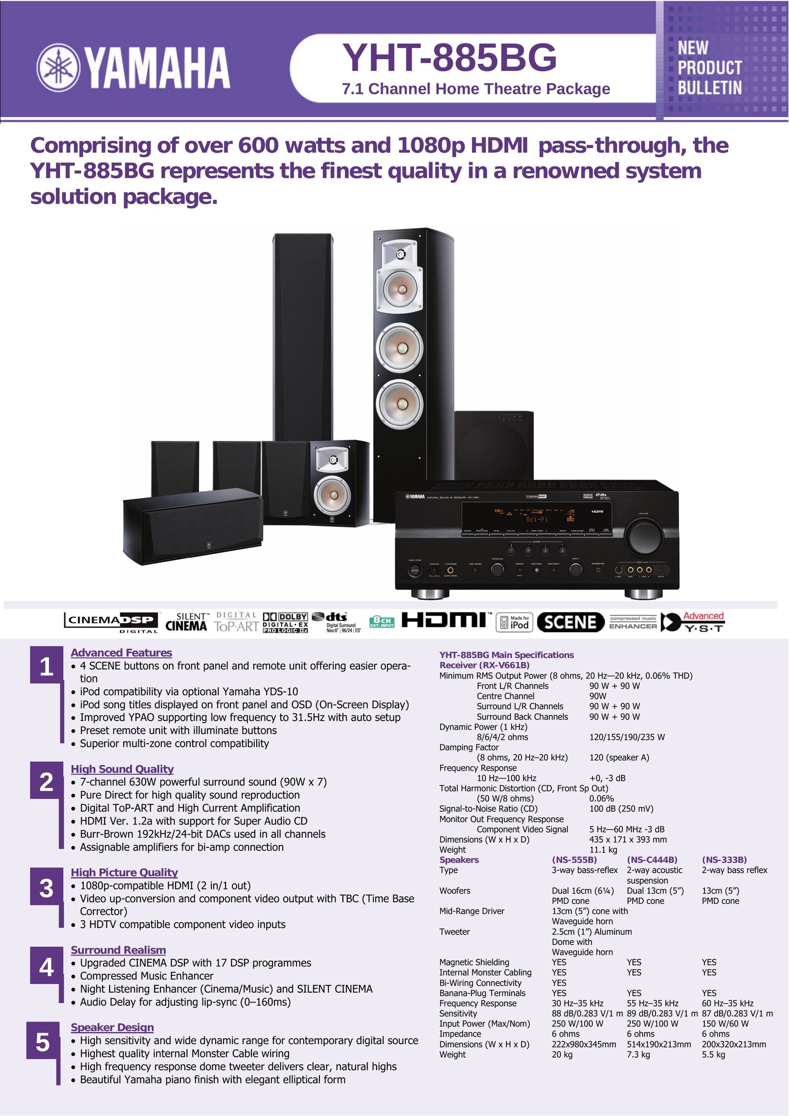 Yamaha YHT-885BG Home Theater System User Manual