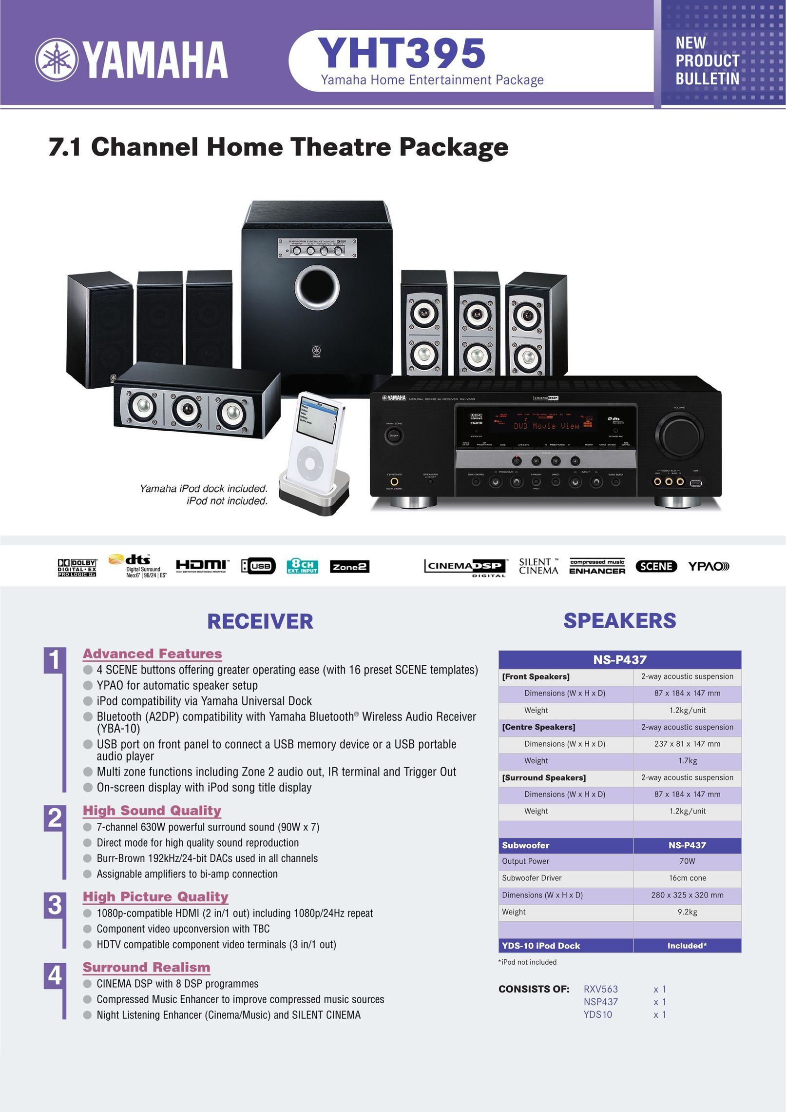 Yamaha YHT395 Home Theater System User Manual