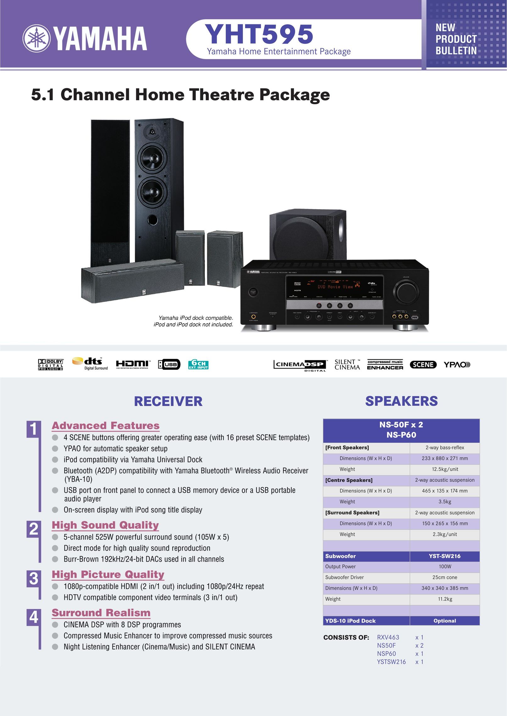 Yamaha YHT595 Home Theater System User Manual