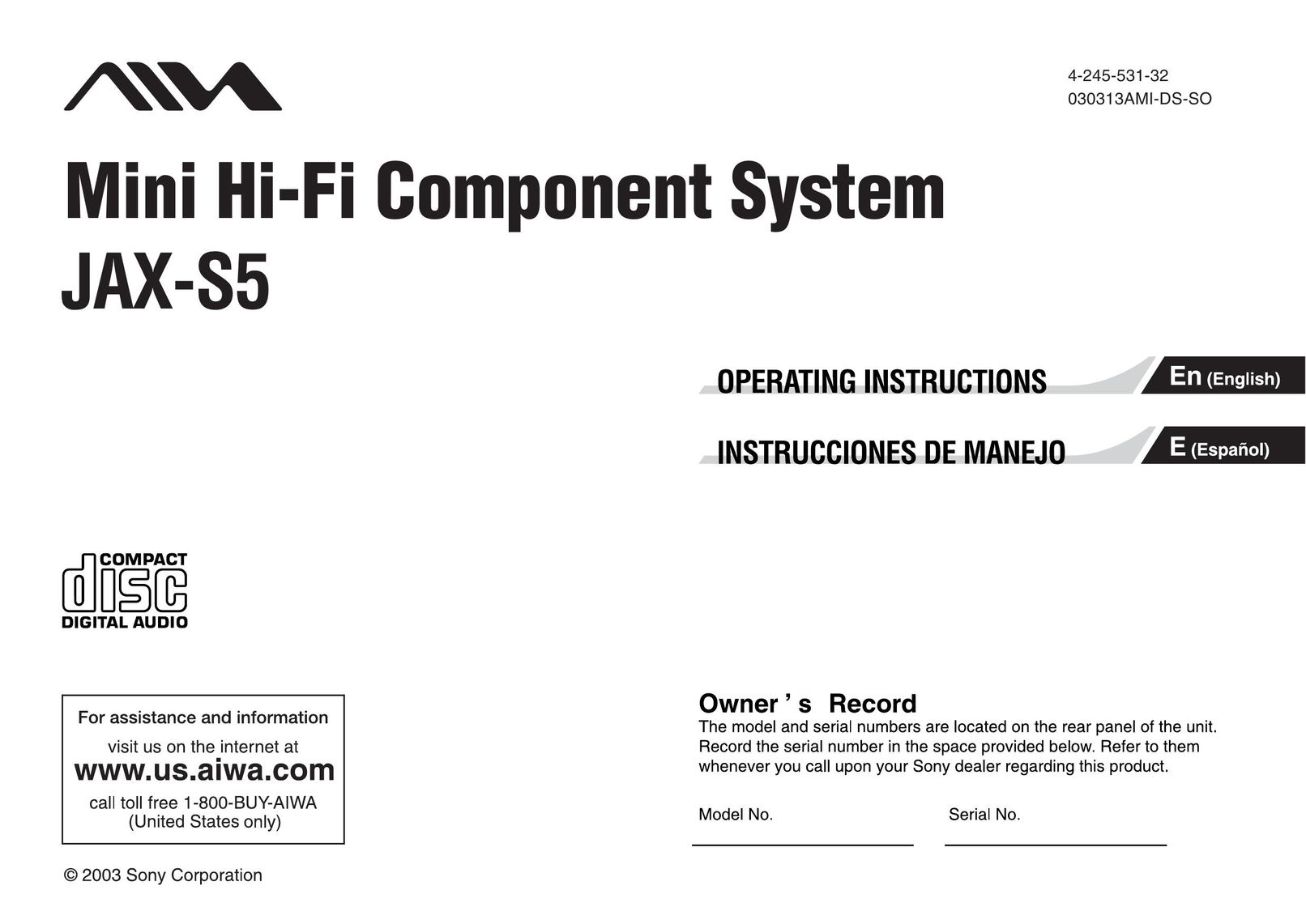 Aiwa Mini Hi-Fi Component System MiniDisc Player User Manual