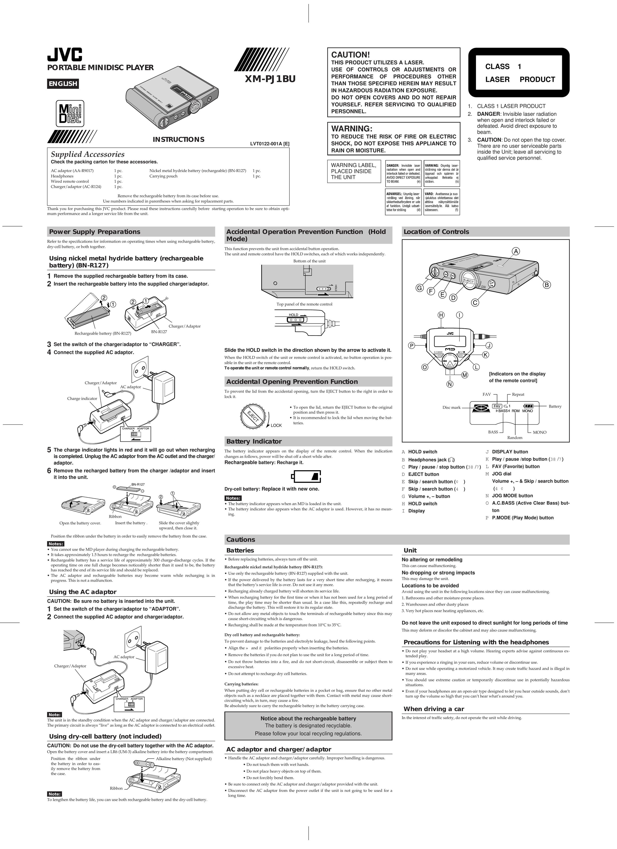 JVC LVT0122-001A MiniDisc Player User Manual