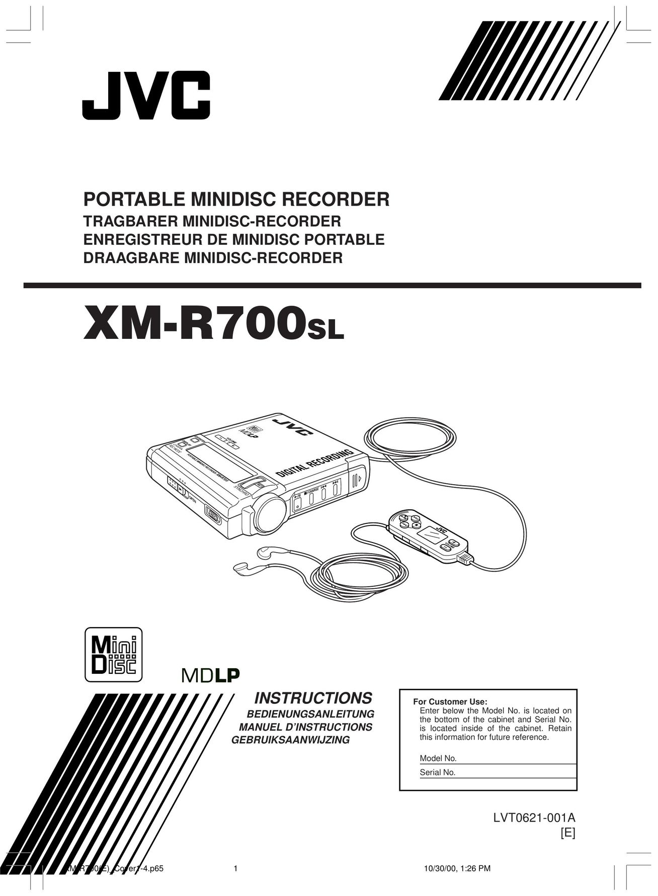 JVC XM-R700SL MiniDisc Player User Manual