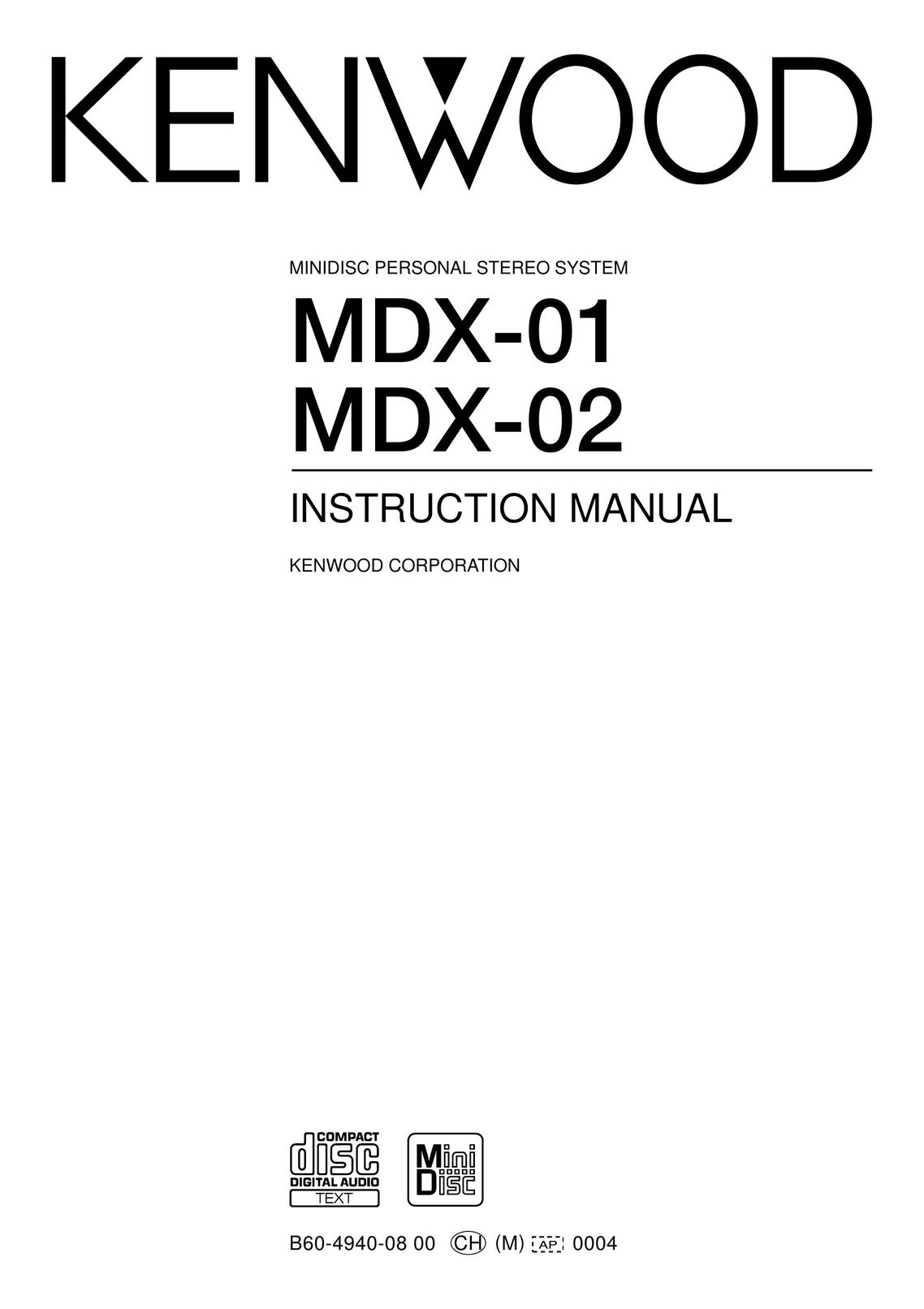 Kenwood MDX-01 MiniDisc Player User Manual