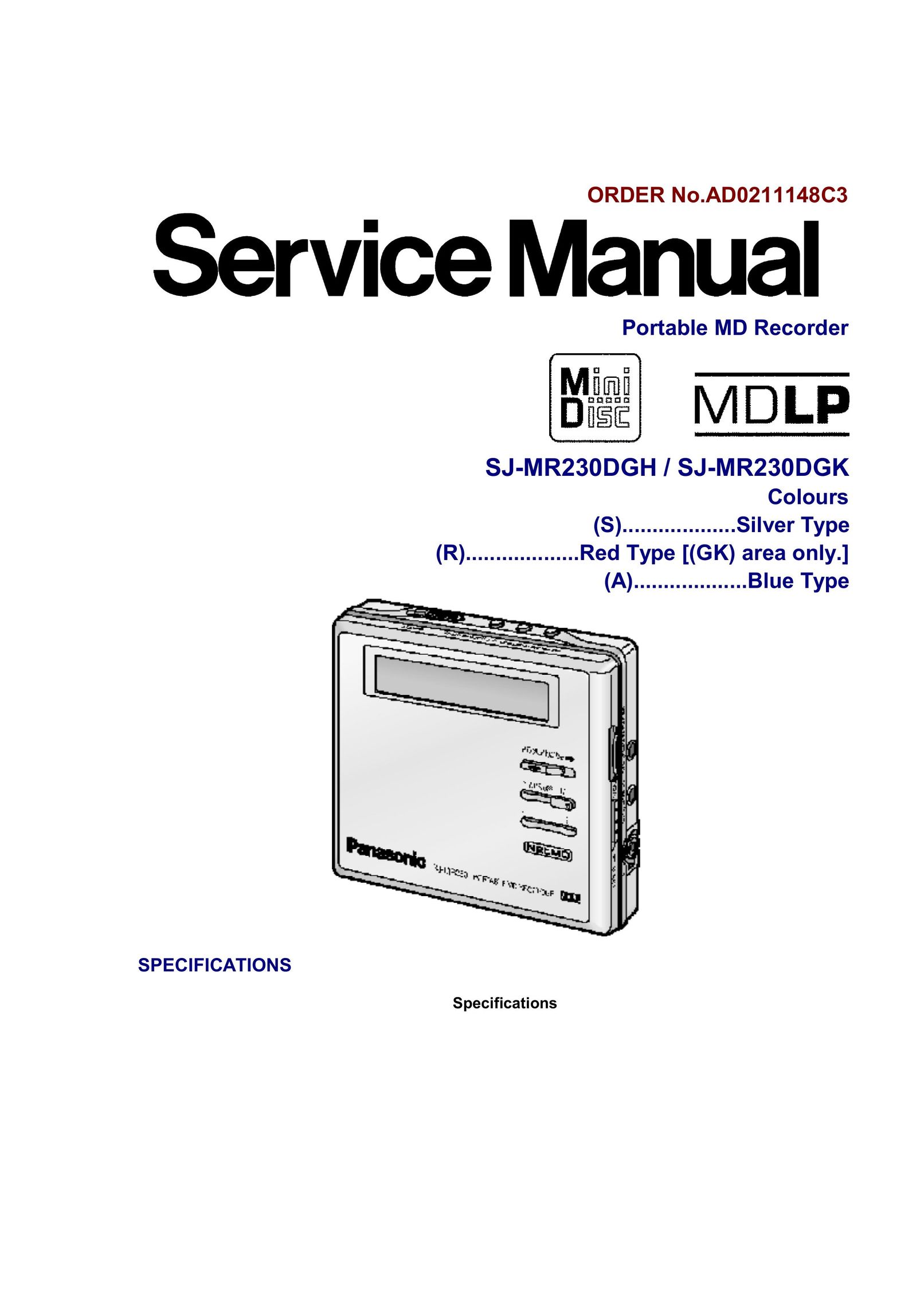 Panasonic SJ-MR230DGK MiniDisc Player User Manual