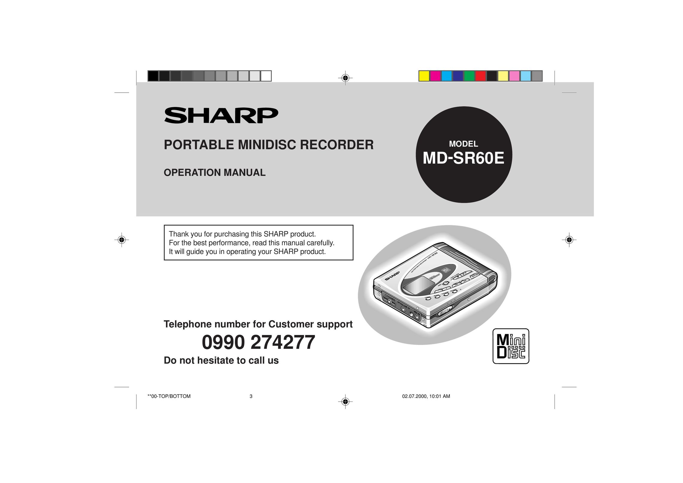 Sharp MD-SR60E MiniDisc Player User Manual