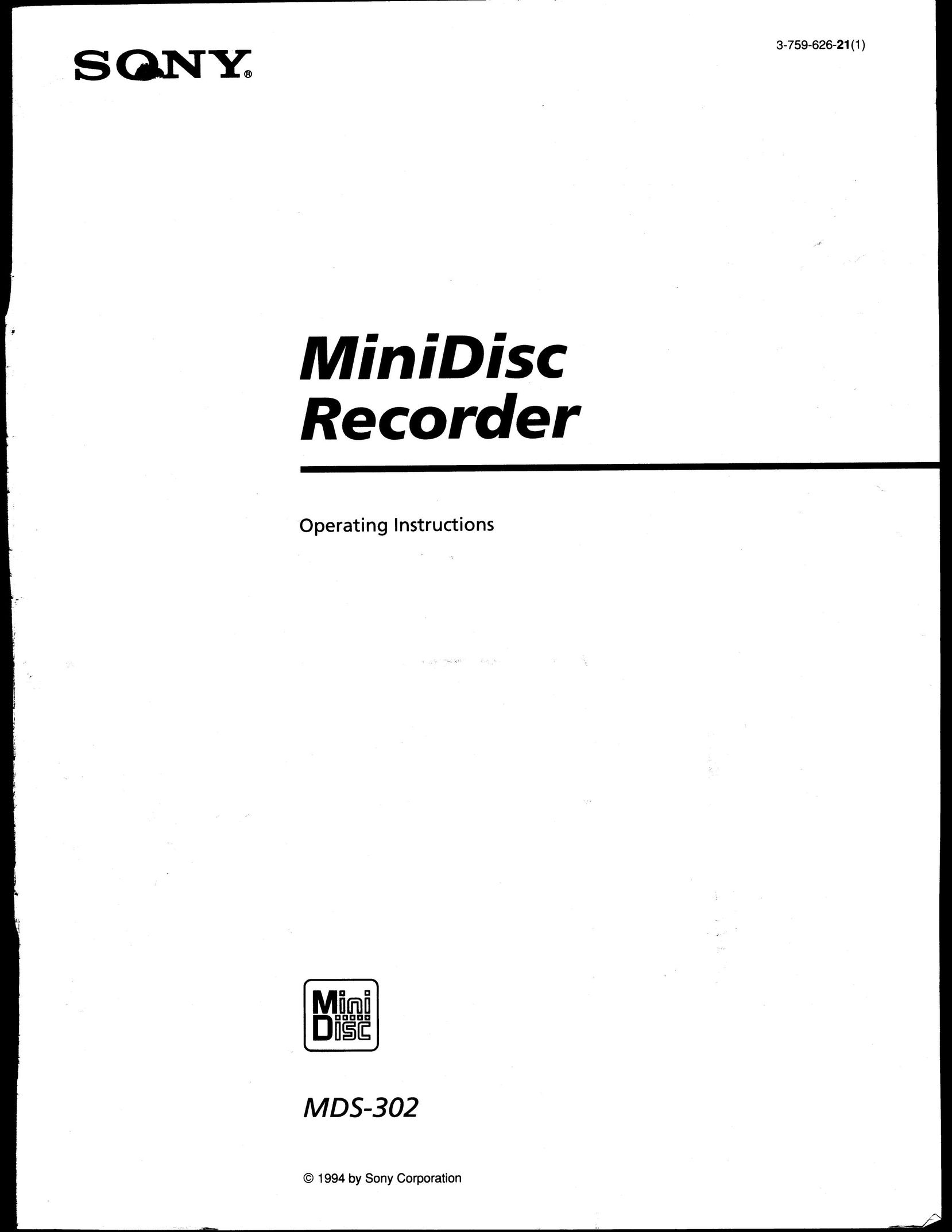 Sony MDS-302 MiniDisc Player User Manual
