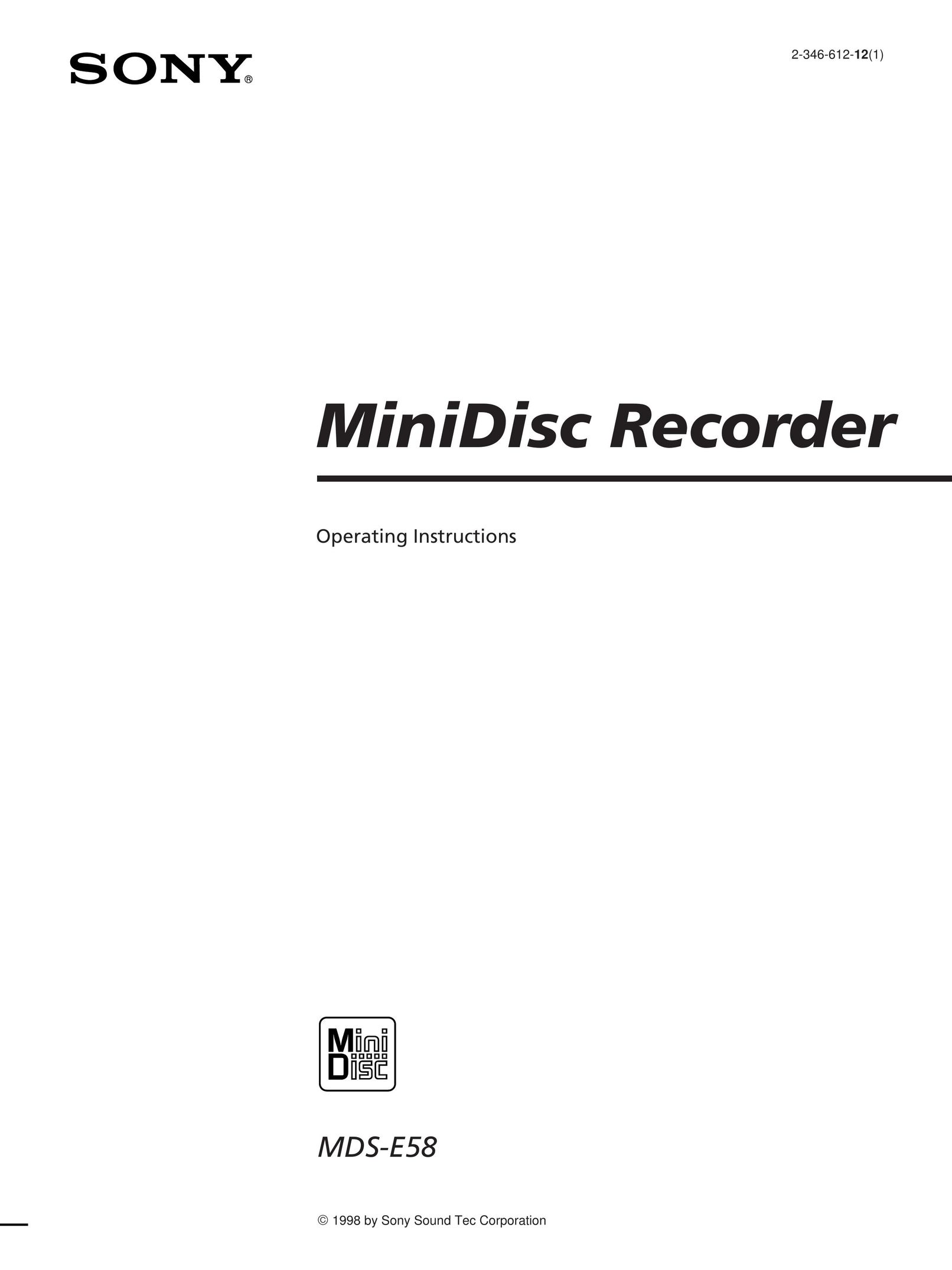 Sony MDS-E58 MiniDisc Player User Manual
