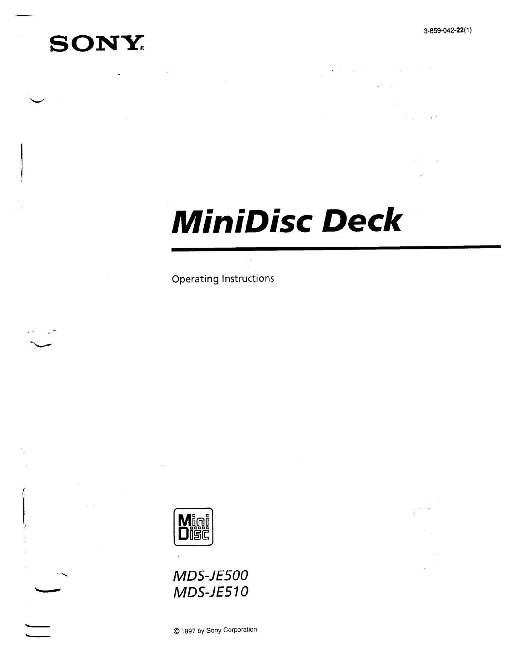 Sony MDS-JE510 MiniDisc Player User Manual