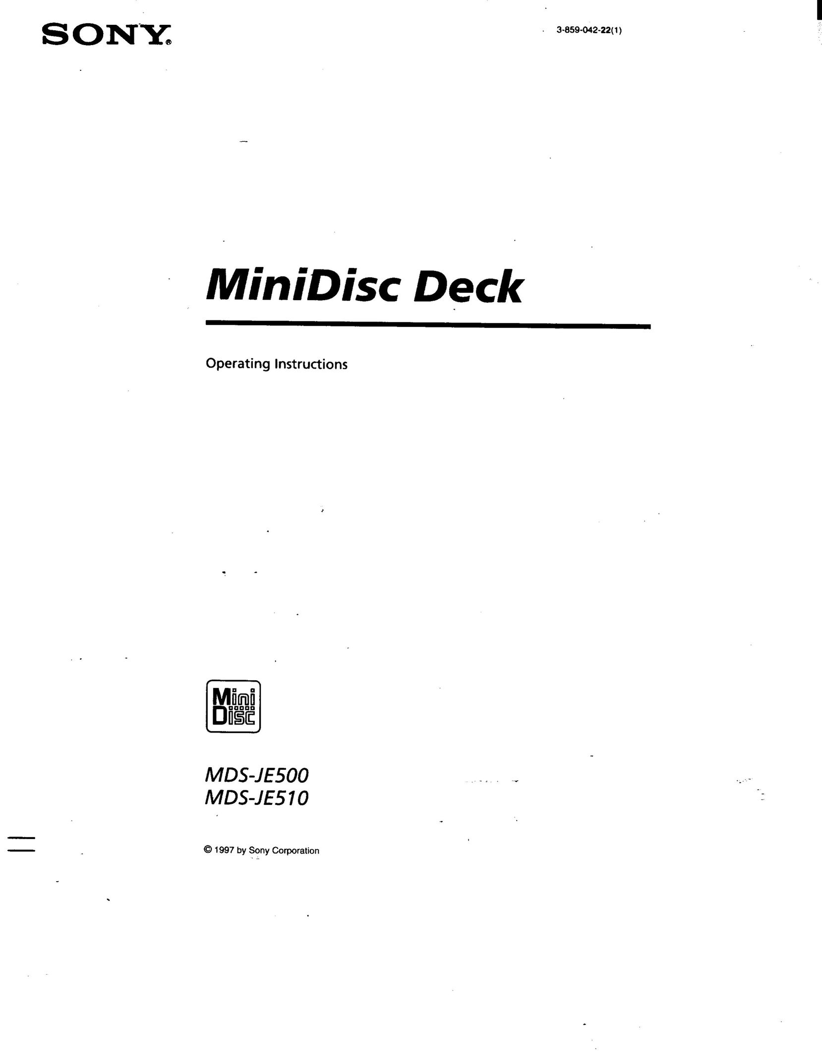 Sony MDSJE510 MiniDisc Player User Manual