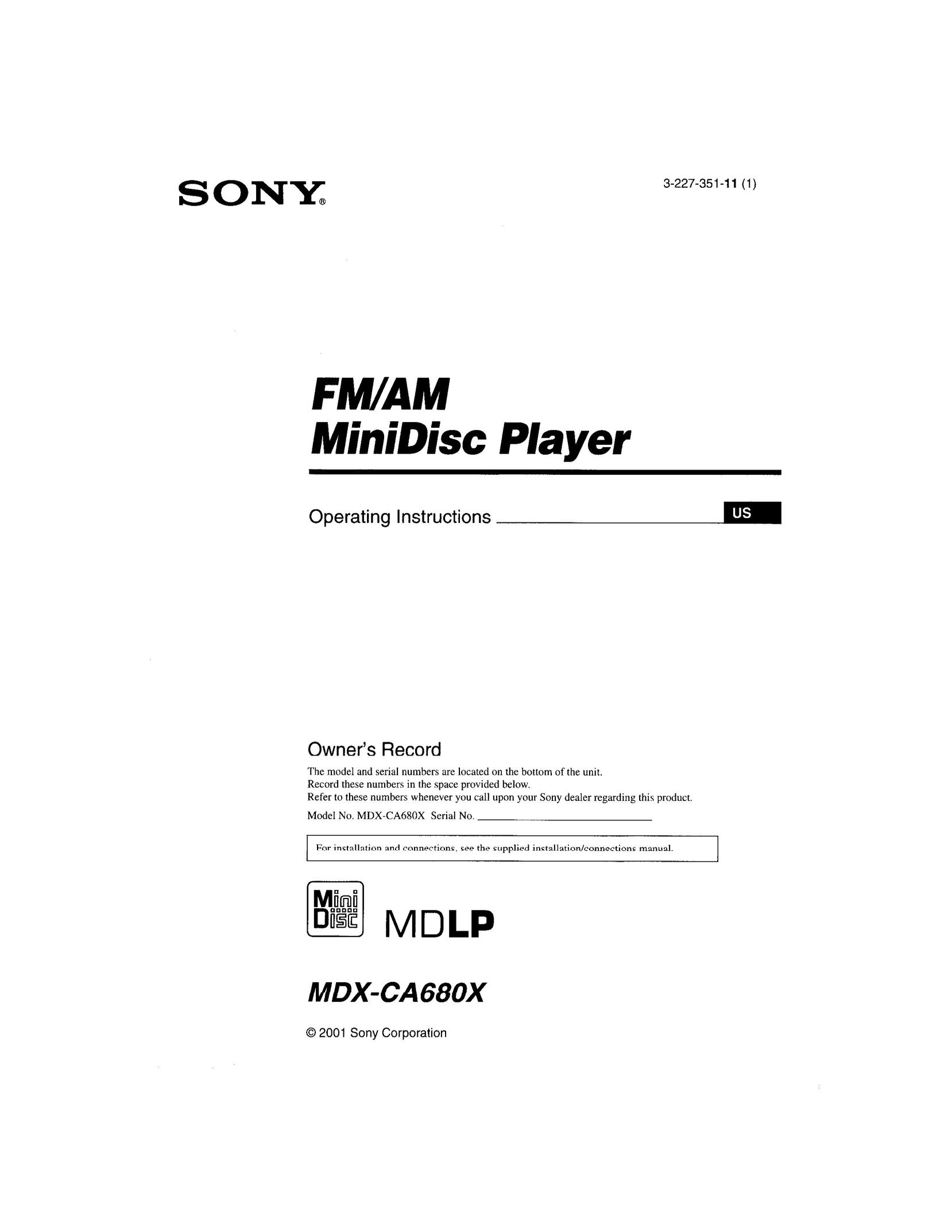 Sony MDX- CA600X MiniDisc Player User Manual