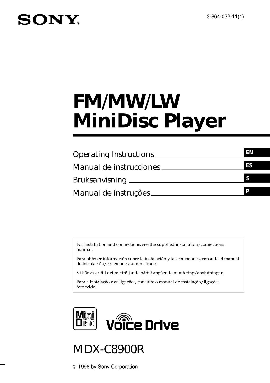 Sony MDX-C8900R MiniDisc Player User Manual