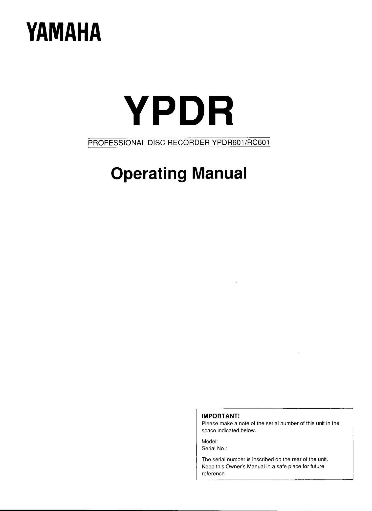 Yamaha YPDR601 MiniDisc Player User Manual