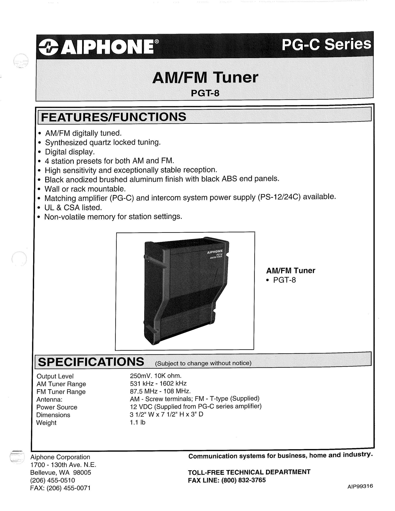 Aiphone PGT-8 Radio User Manual