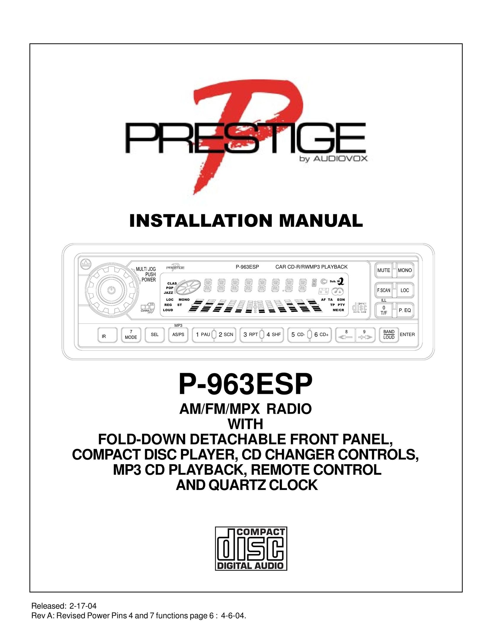 Audiovox P-963ESP Radio User Manual