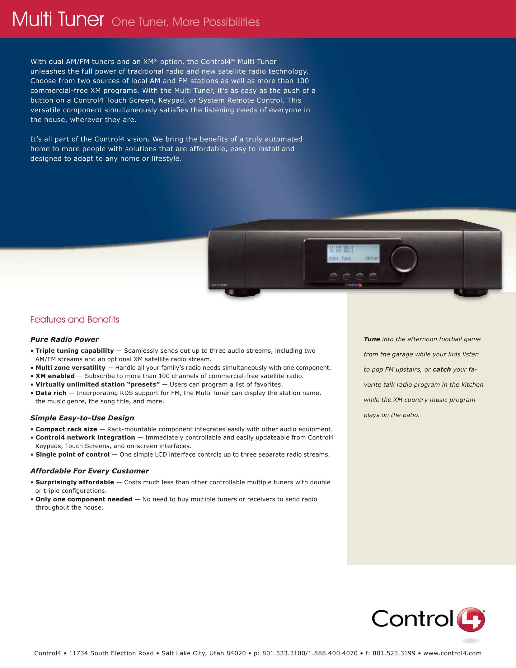 Control4 AVM-TUN1X-B Radio User Manual