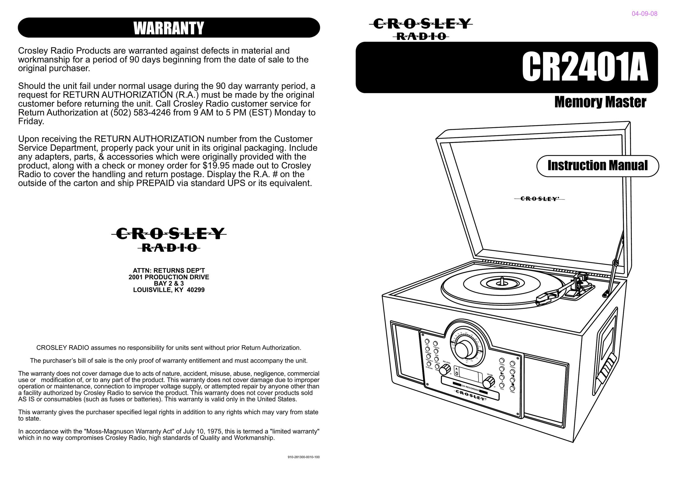Crosley Radio CR2401A Radio User Manual
