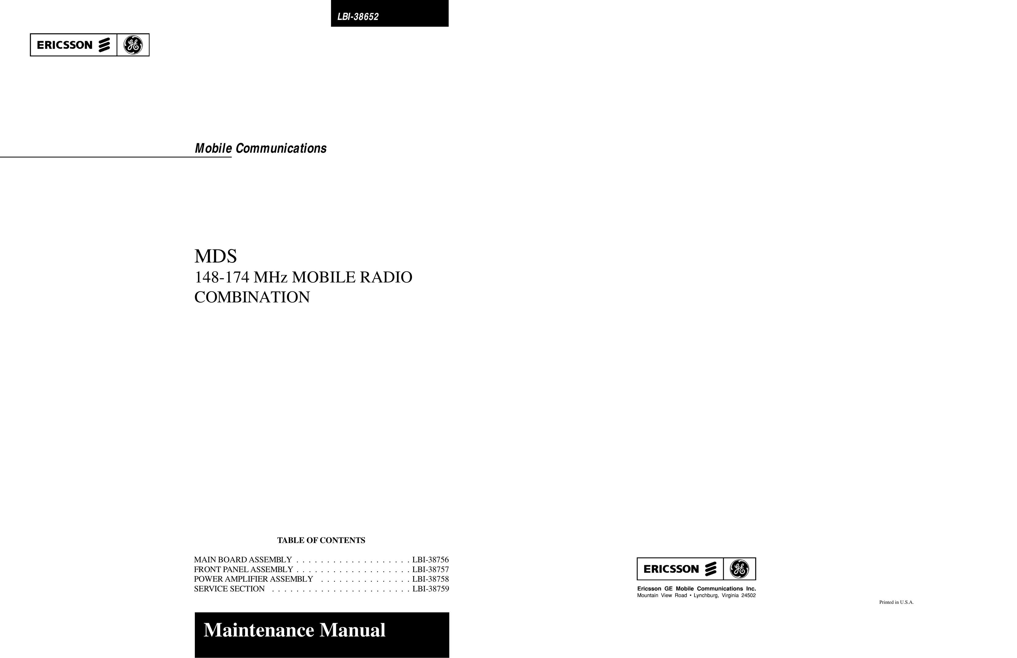 Ericsson LBI-38756 Radio User Manual