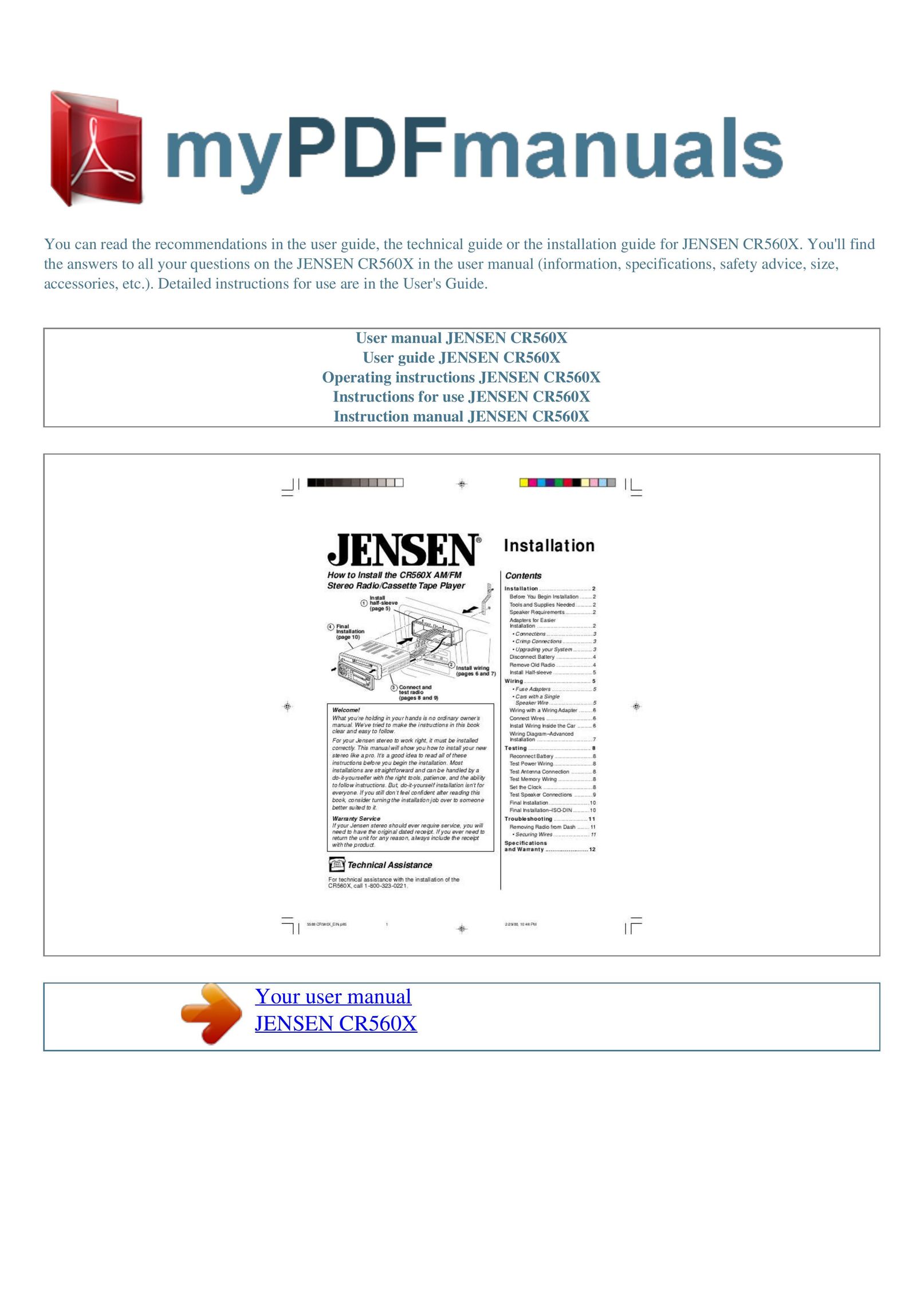 Jensen CR560X Radio User Manual