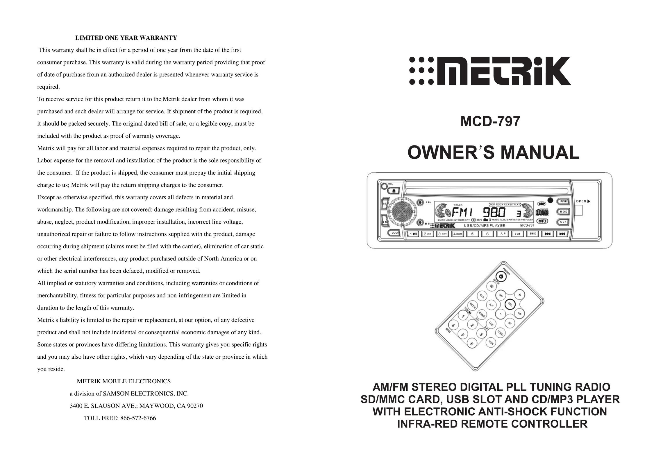 Metrik Mobile Electronics MCD-797 Radio User Manual