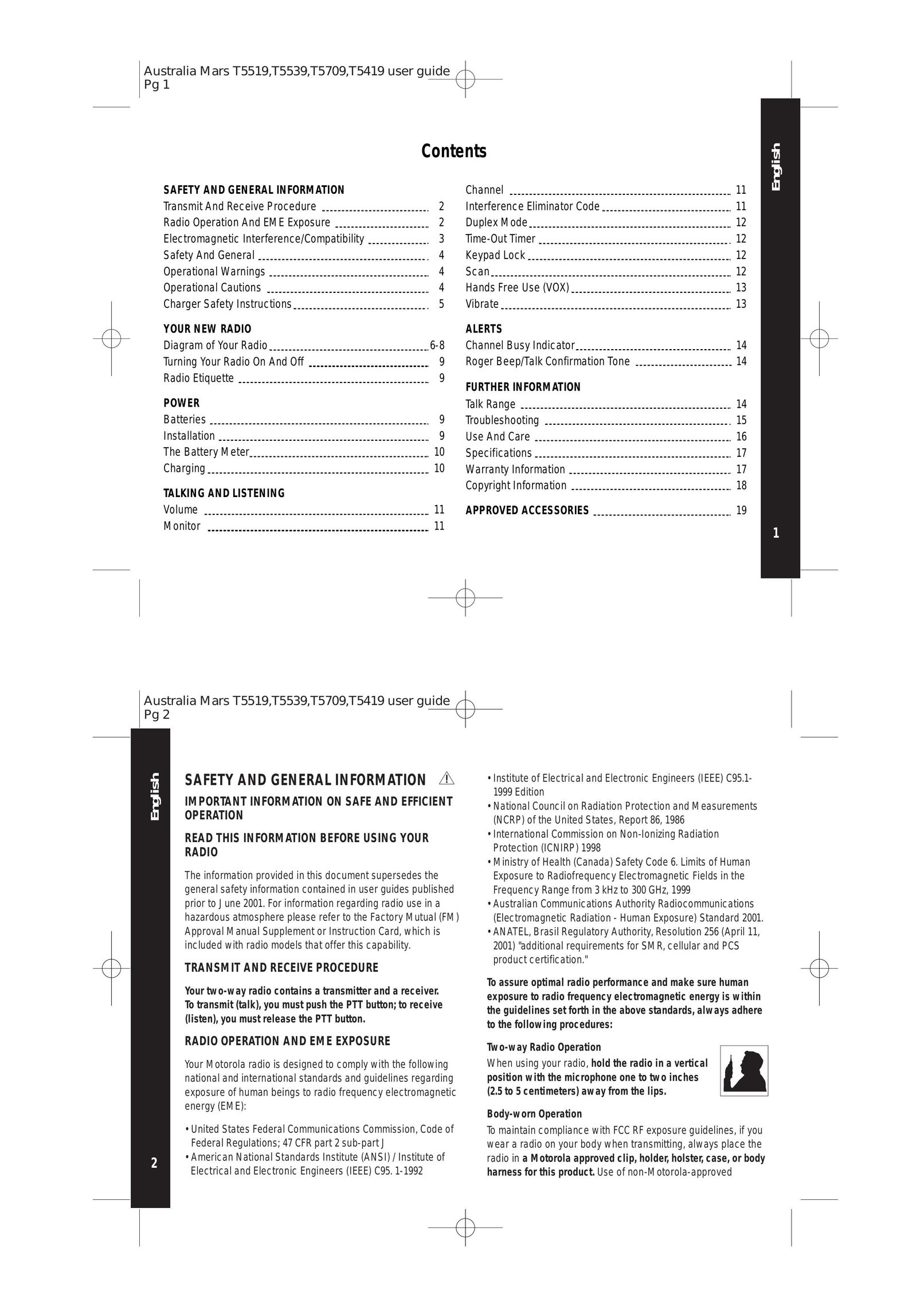 Oricom T5419 Radio User Manual