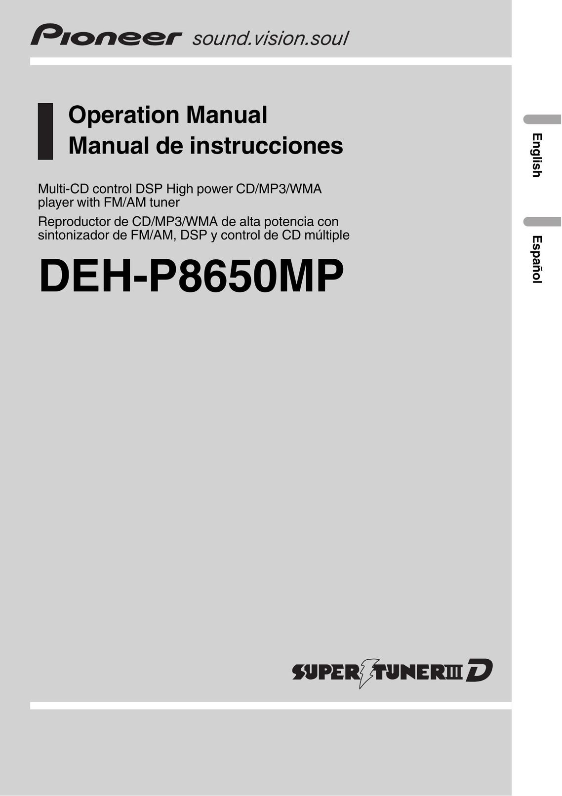 Pioneer DEH-P8650MP Radio User Manual