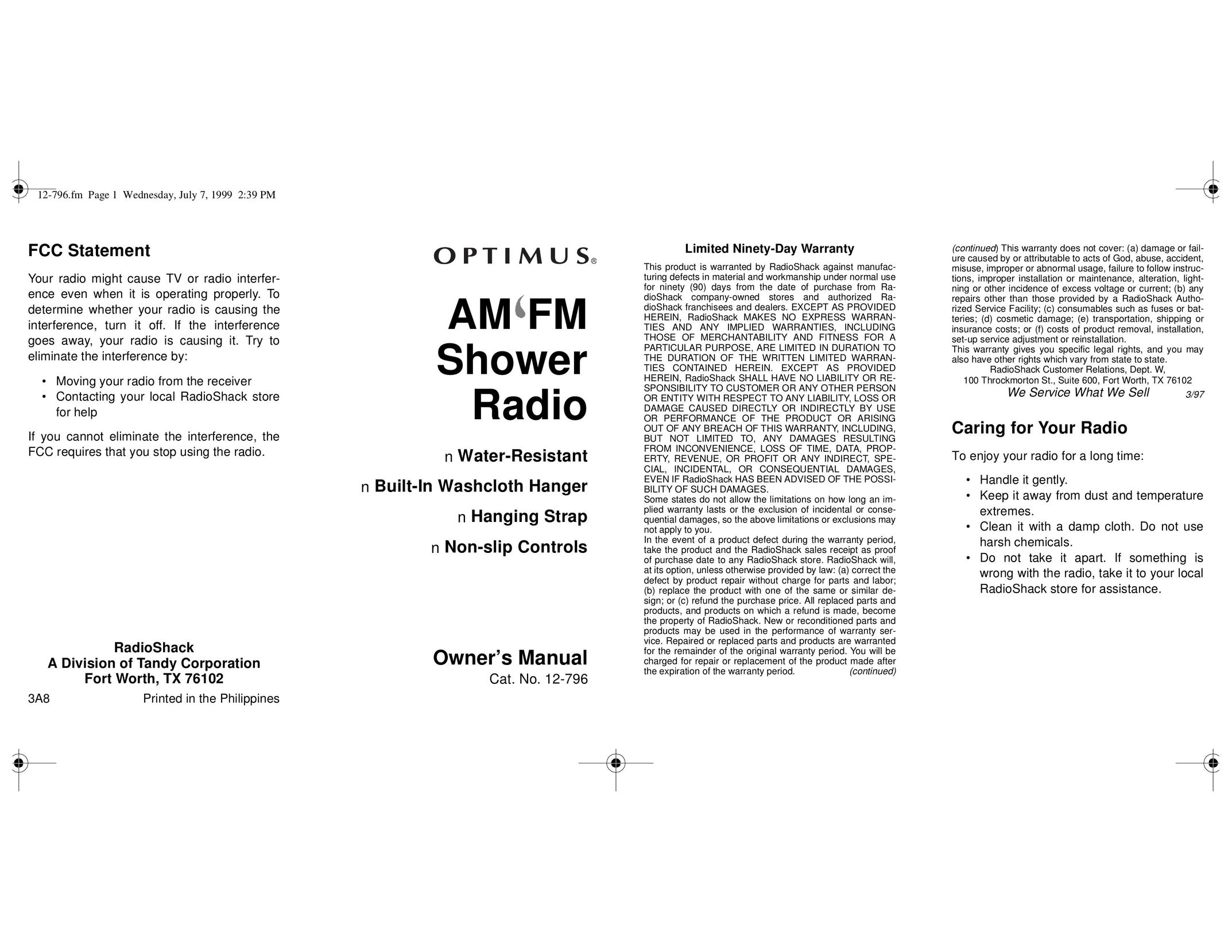 Radio Shack 12-796 Radio User Manual