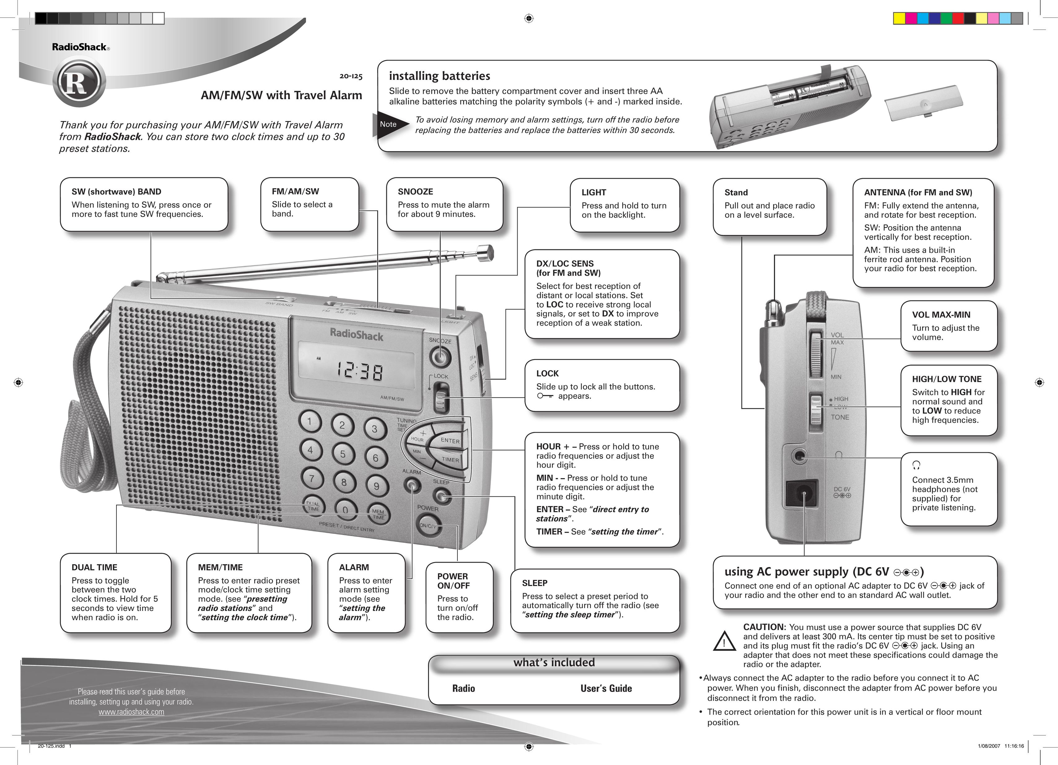 Radio Shack 20-125 Radio User Manual