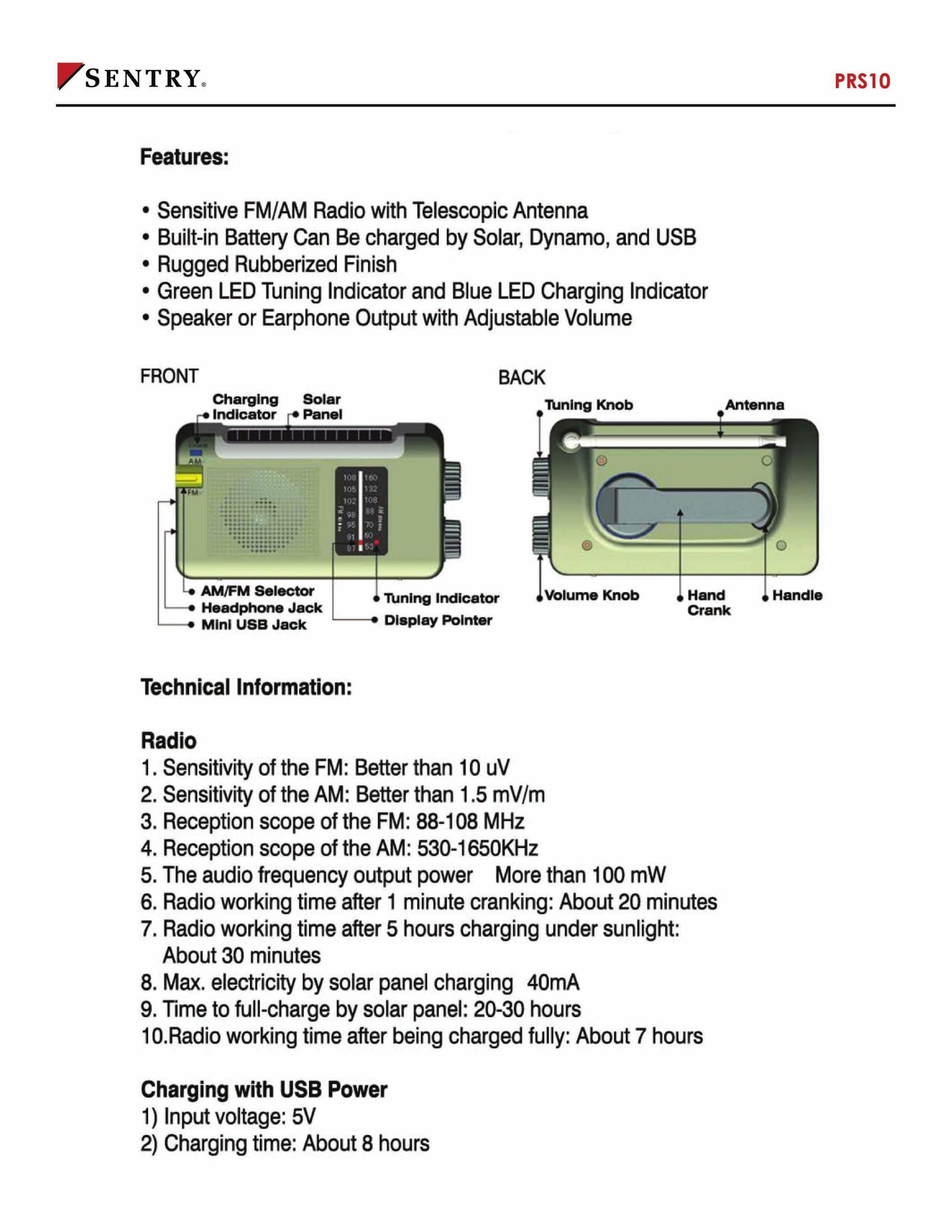 Sentry Industries PRS10 Radio User Manual