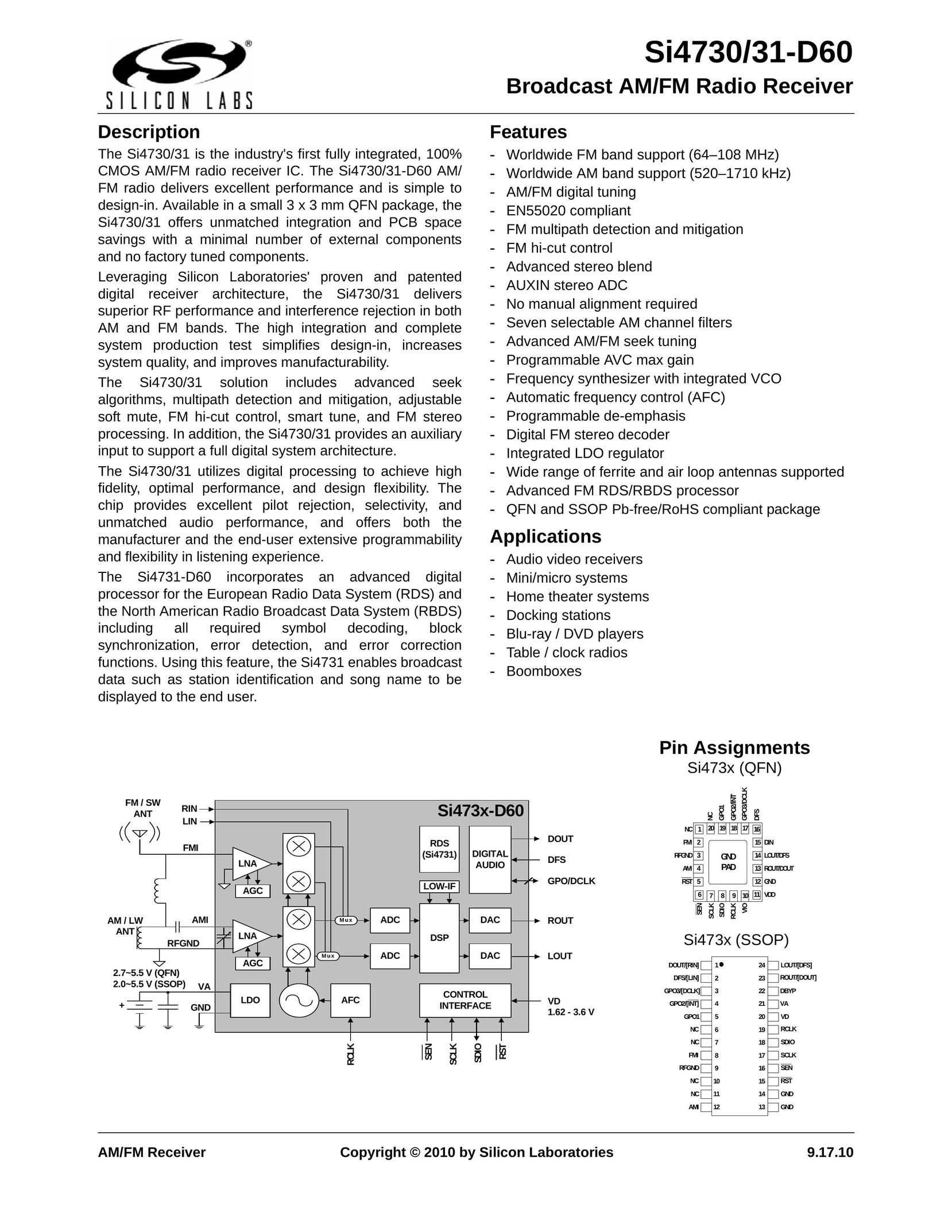 Silicon Laboratories SI4730 Radio User Manual
