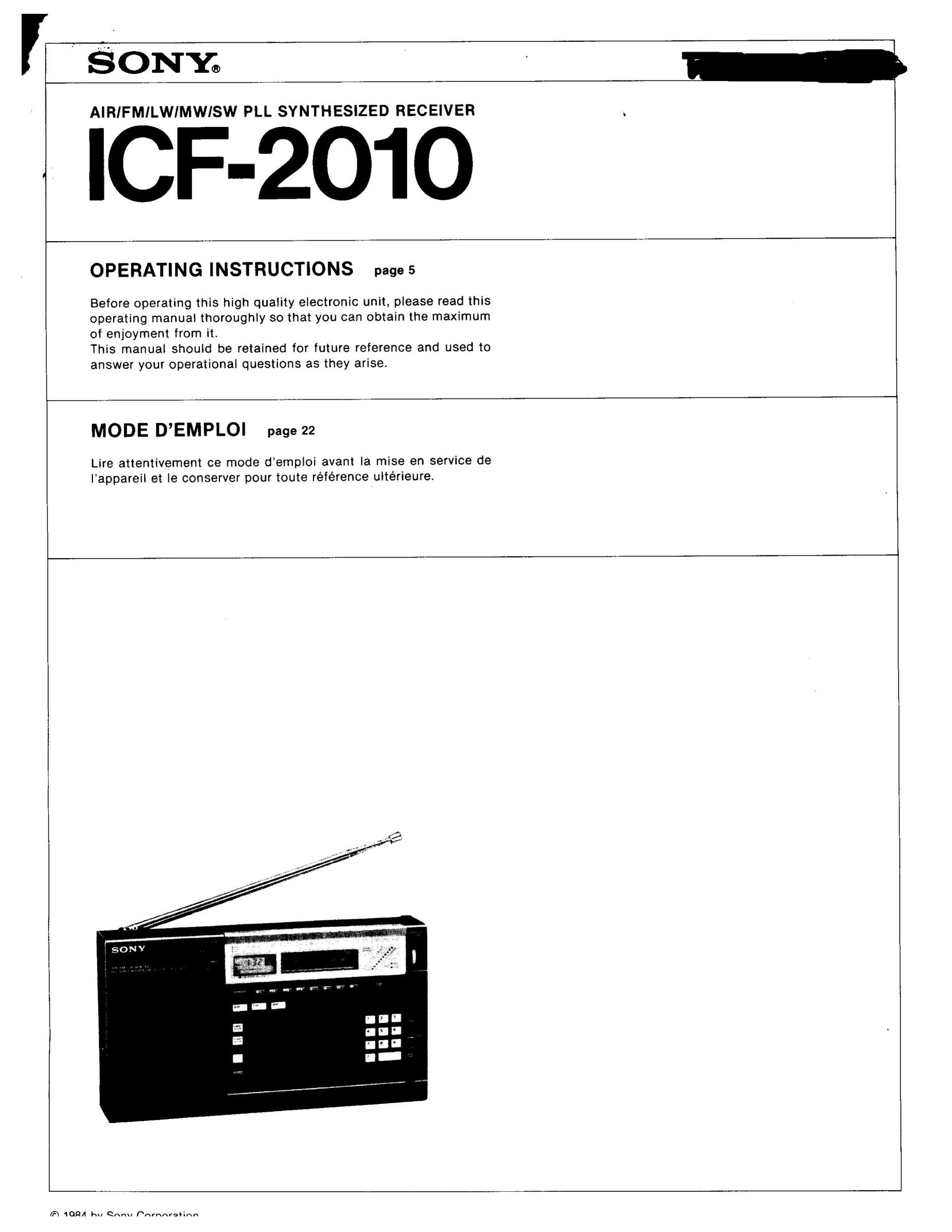 Sony ICF-2010 Radio User Manual