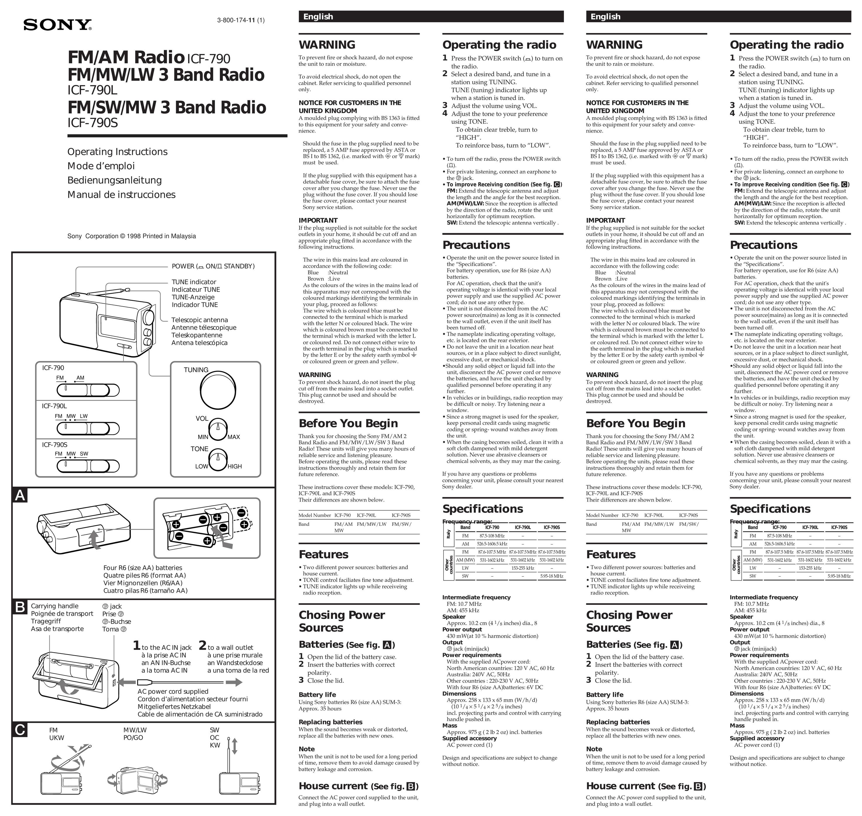 Sony ICF-790L Radio User Manual