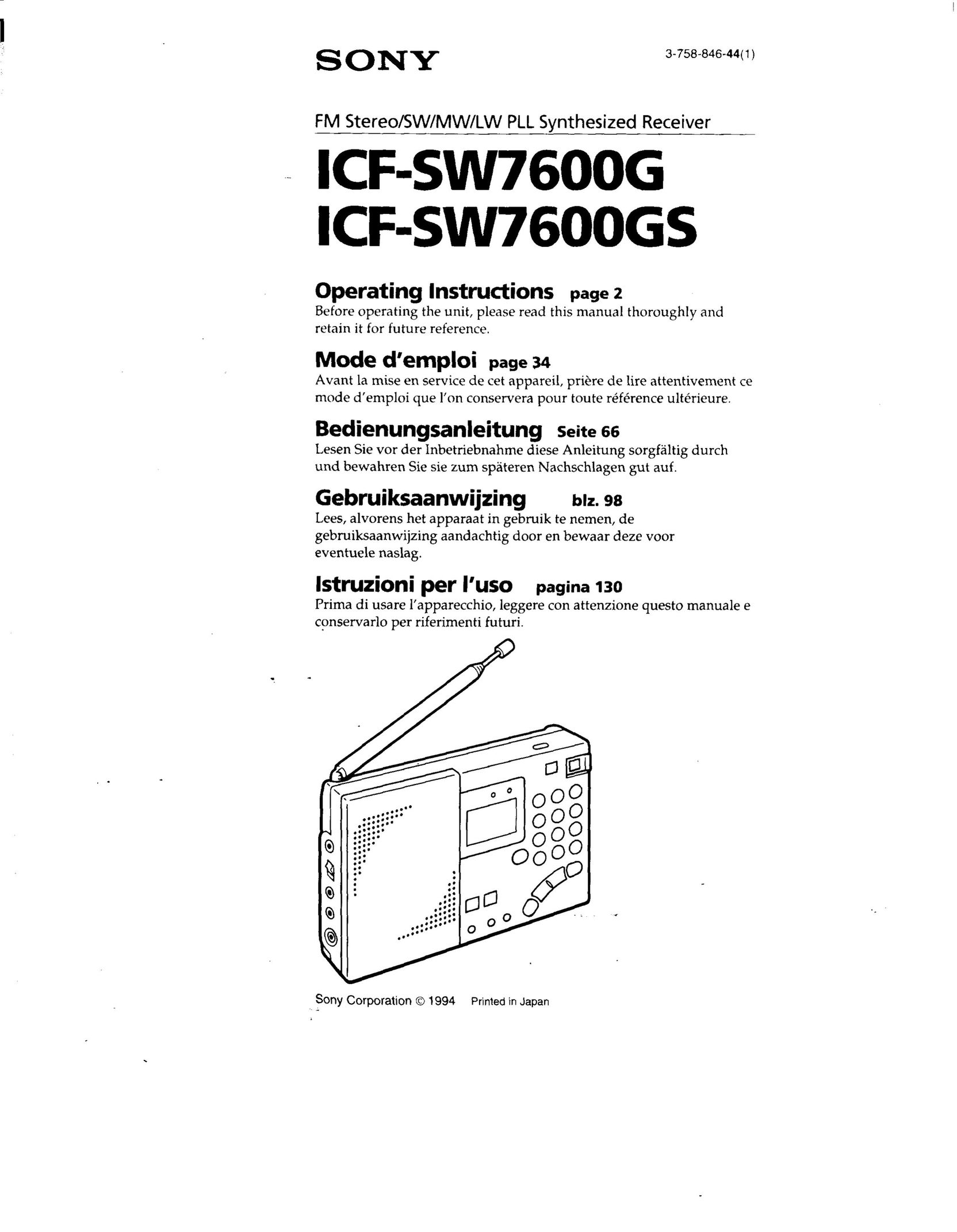 Sony ICF-SW7600G Radio User Manual