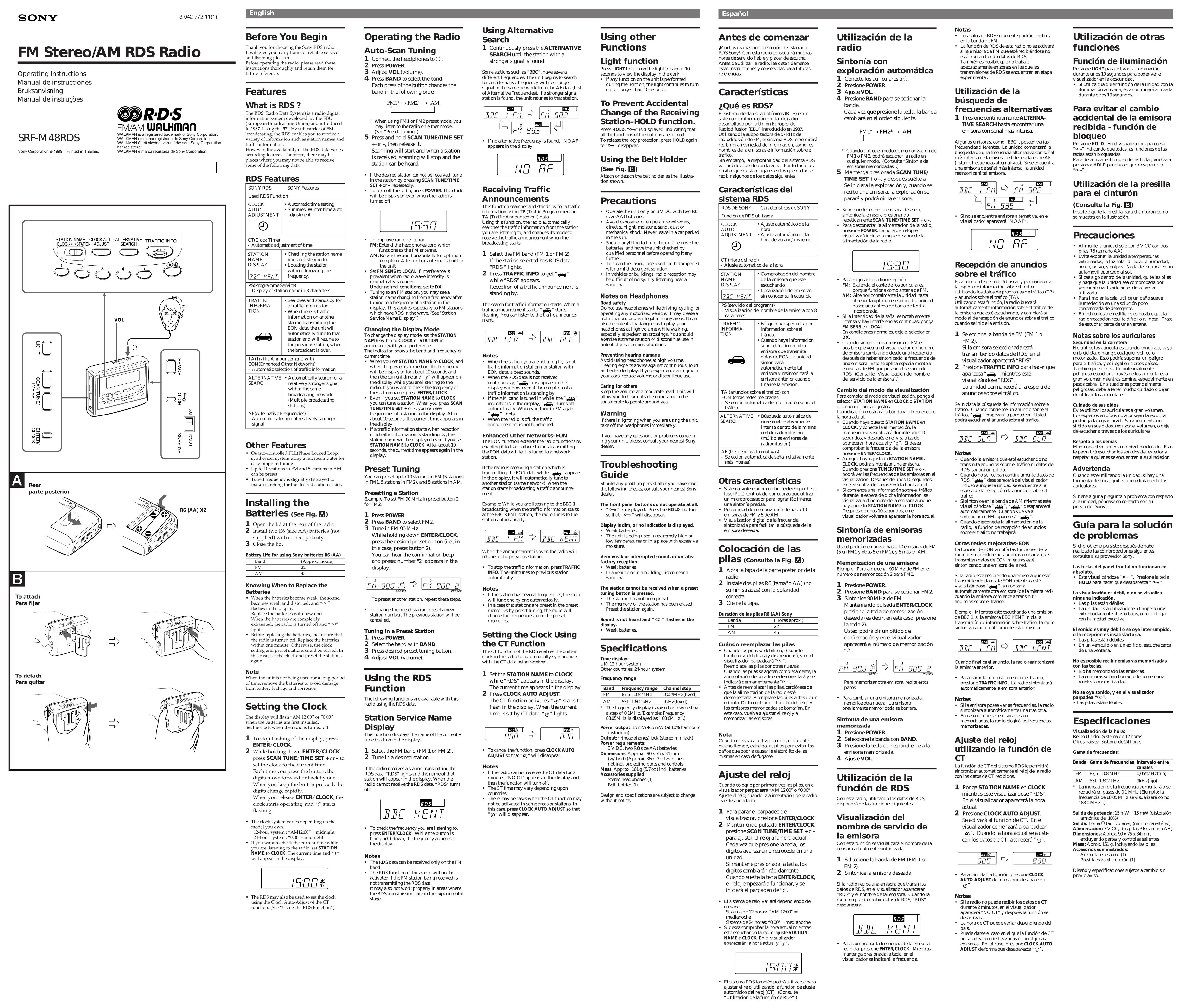 Sony SRF-M48RDS Radio User Manual