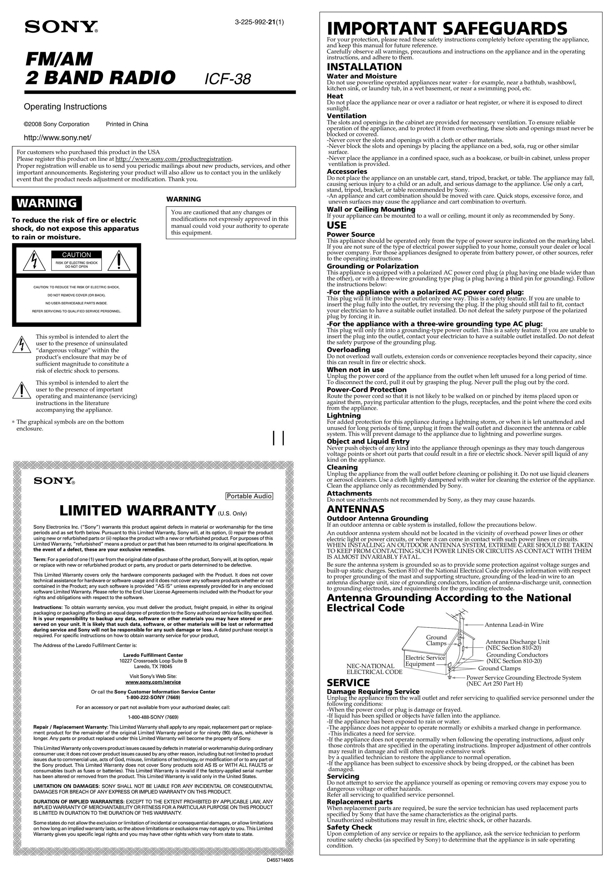 Sony Ericsson ICF-38 Radio User Manual
