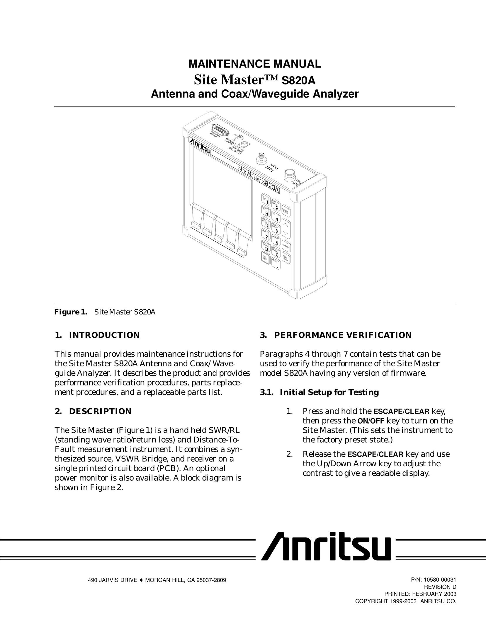 Anritsu S820A Radio Antenna User Manual