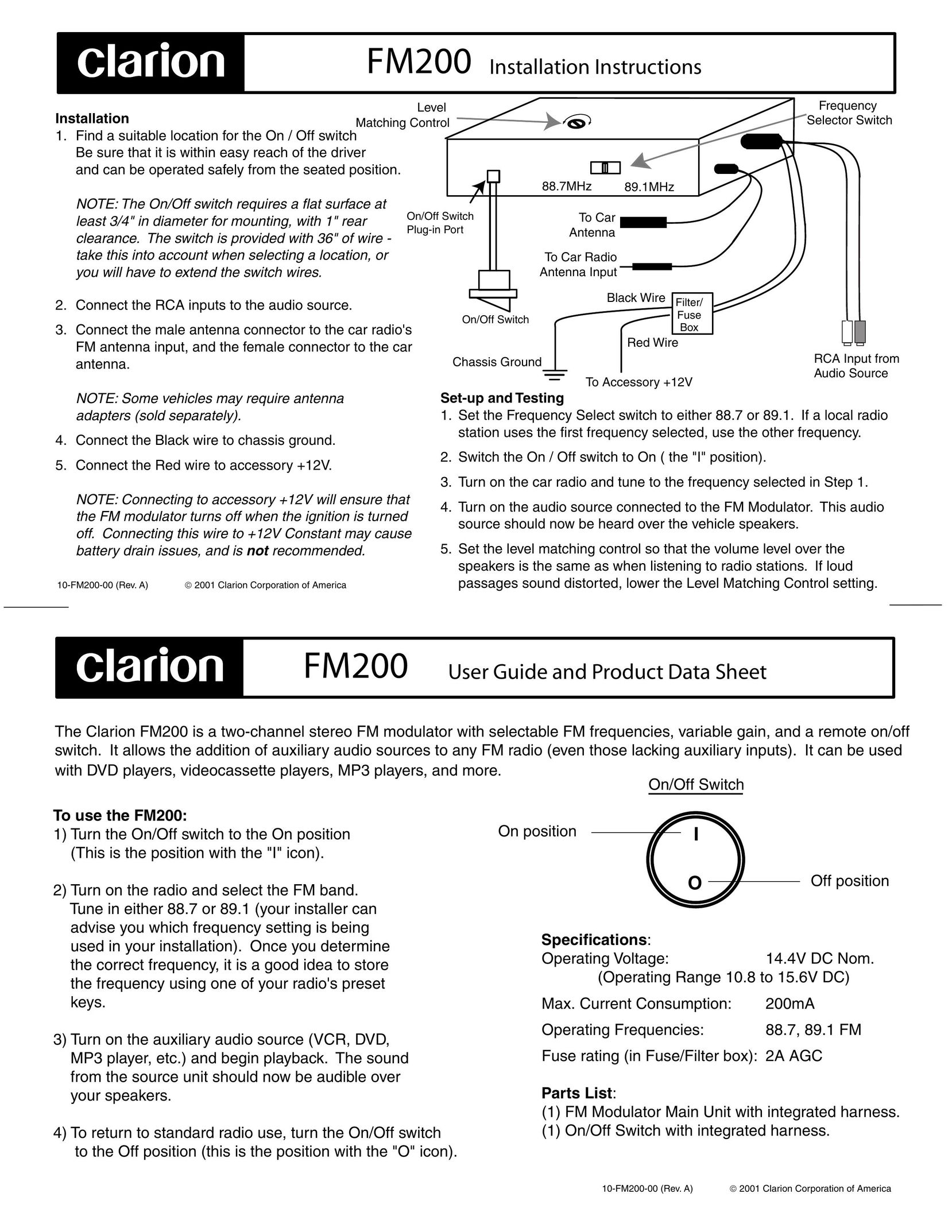 Clarion FM200 Radio Antenna User Manual