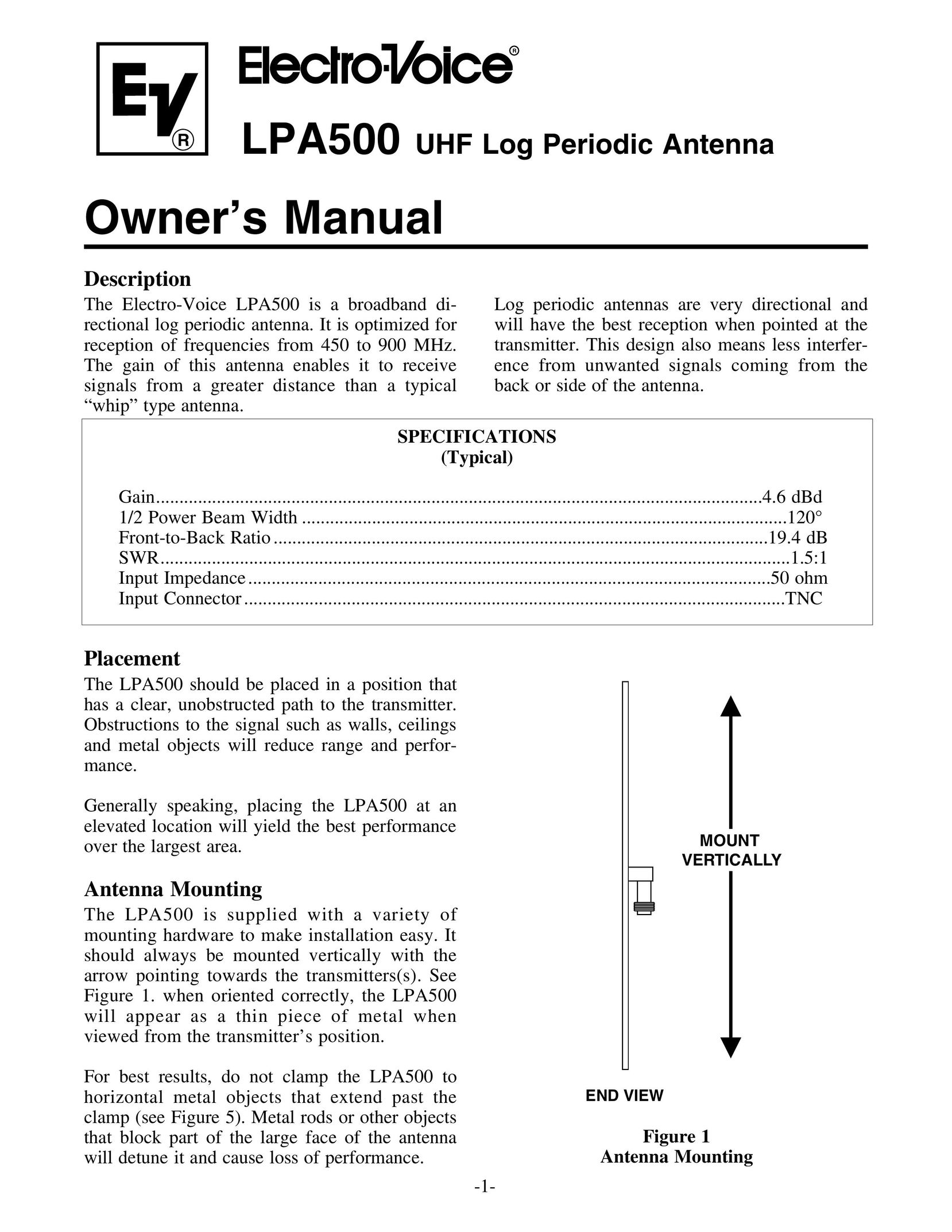 Electro-Voice LPA500 Radio Antenna User Manual