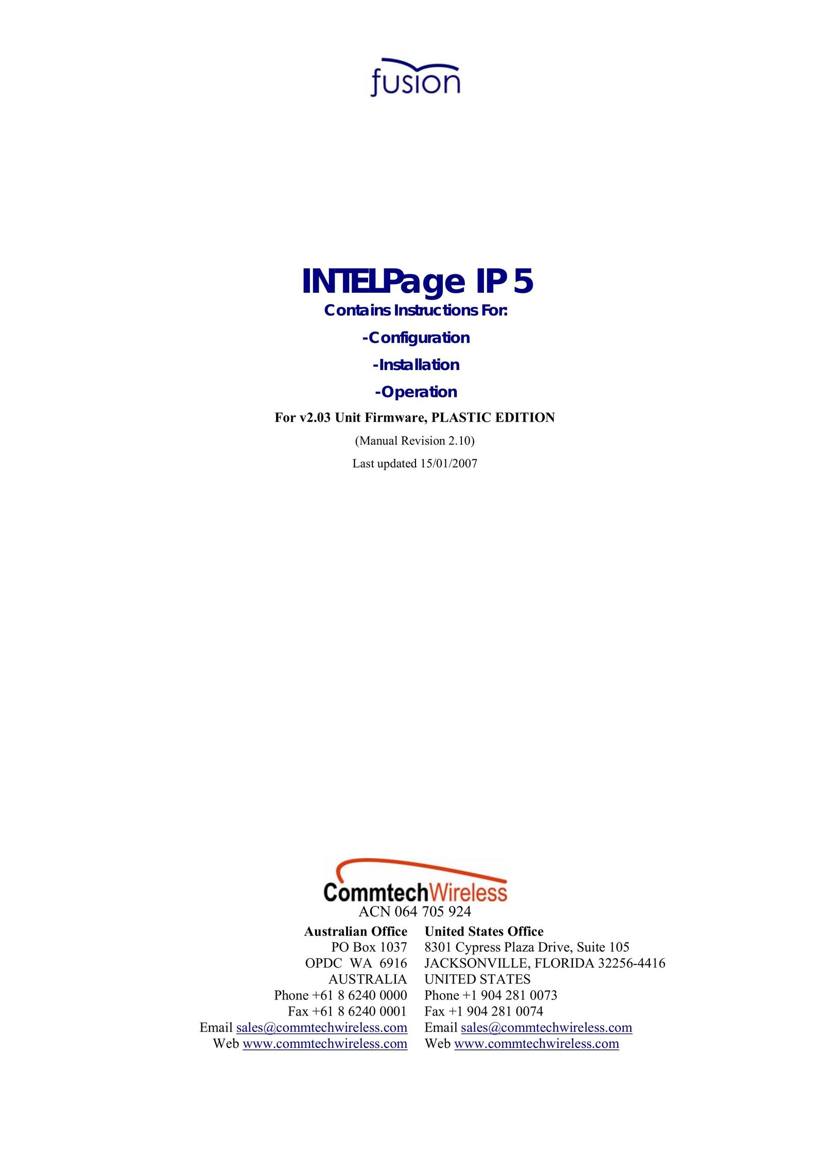 Fusion INTELPage IP 5 Radio Antenna User Manual