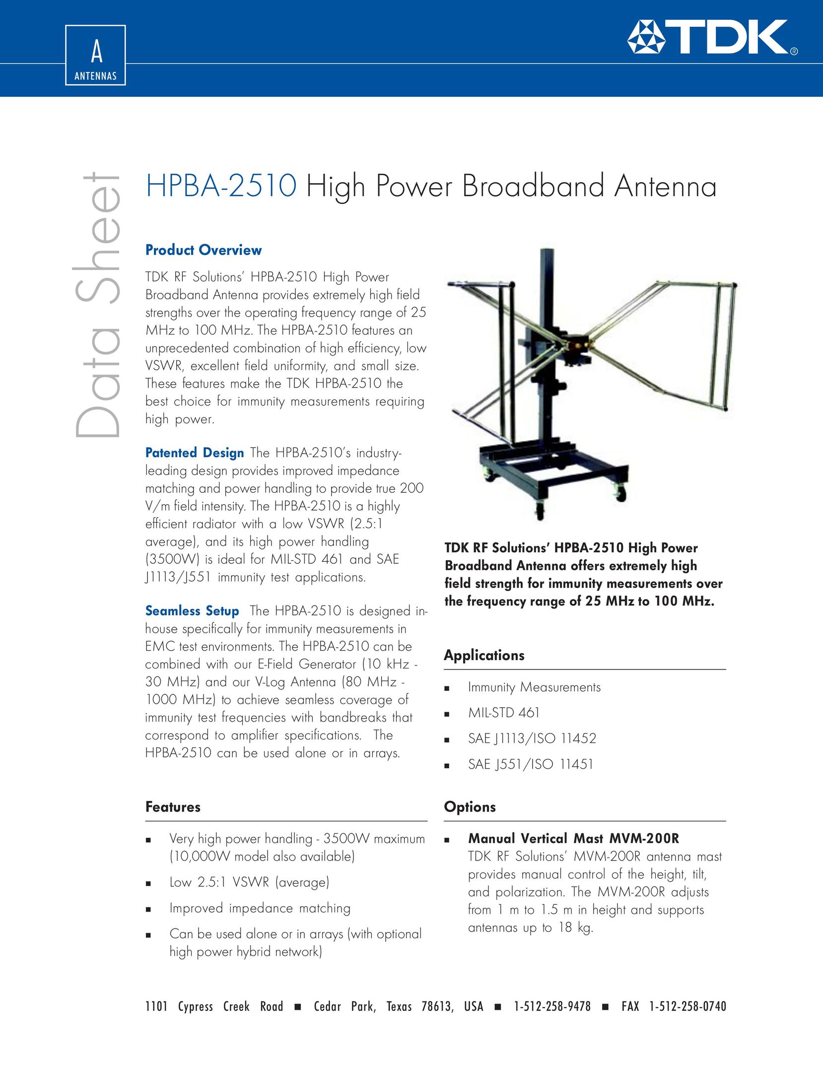 TDK HPBA-2510 Radio Antenna User Manual