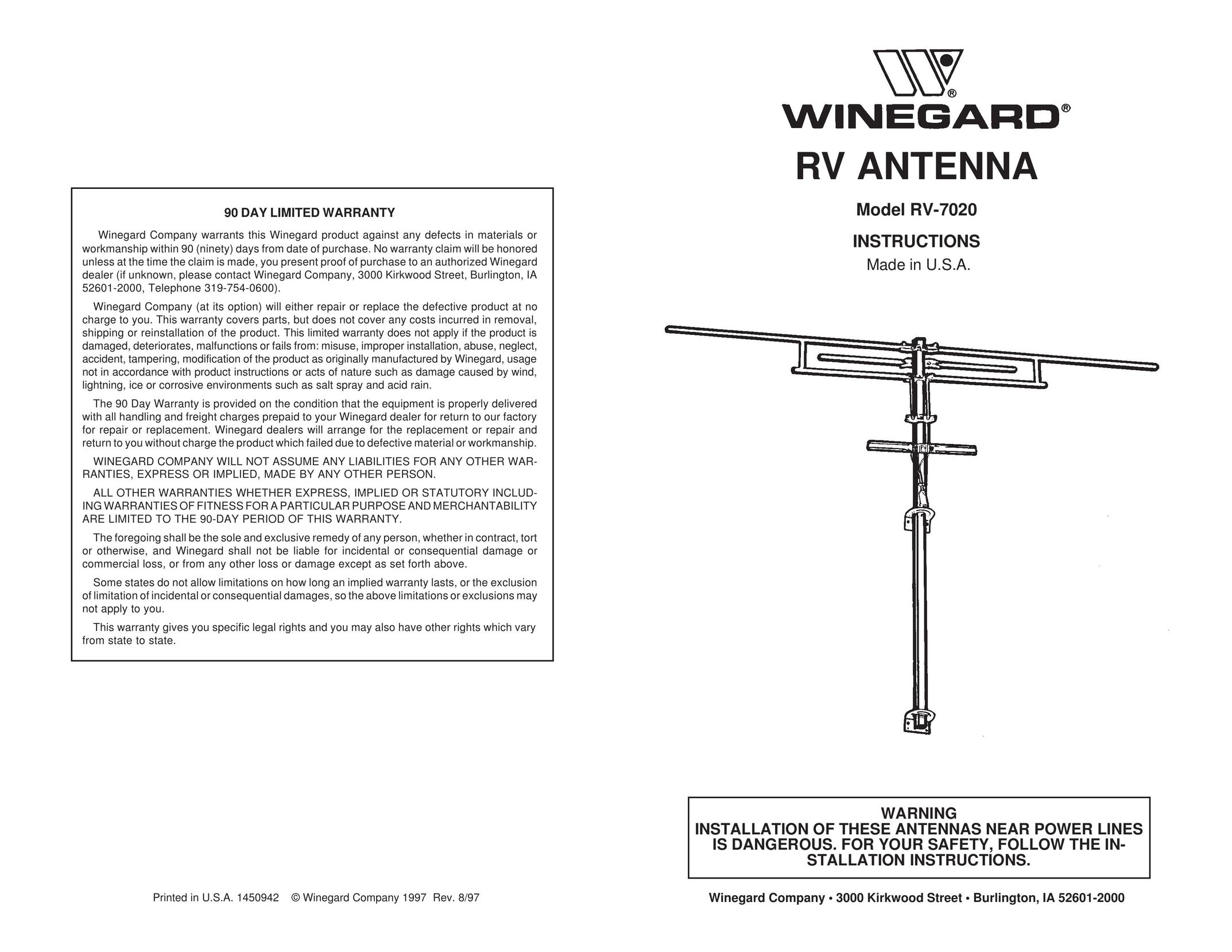Winegard RV-7020 Radio Antenna User Manual